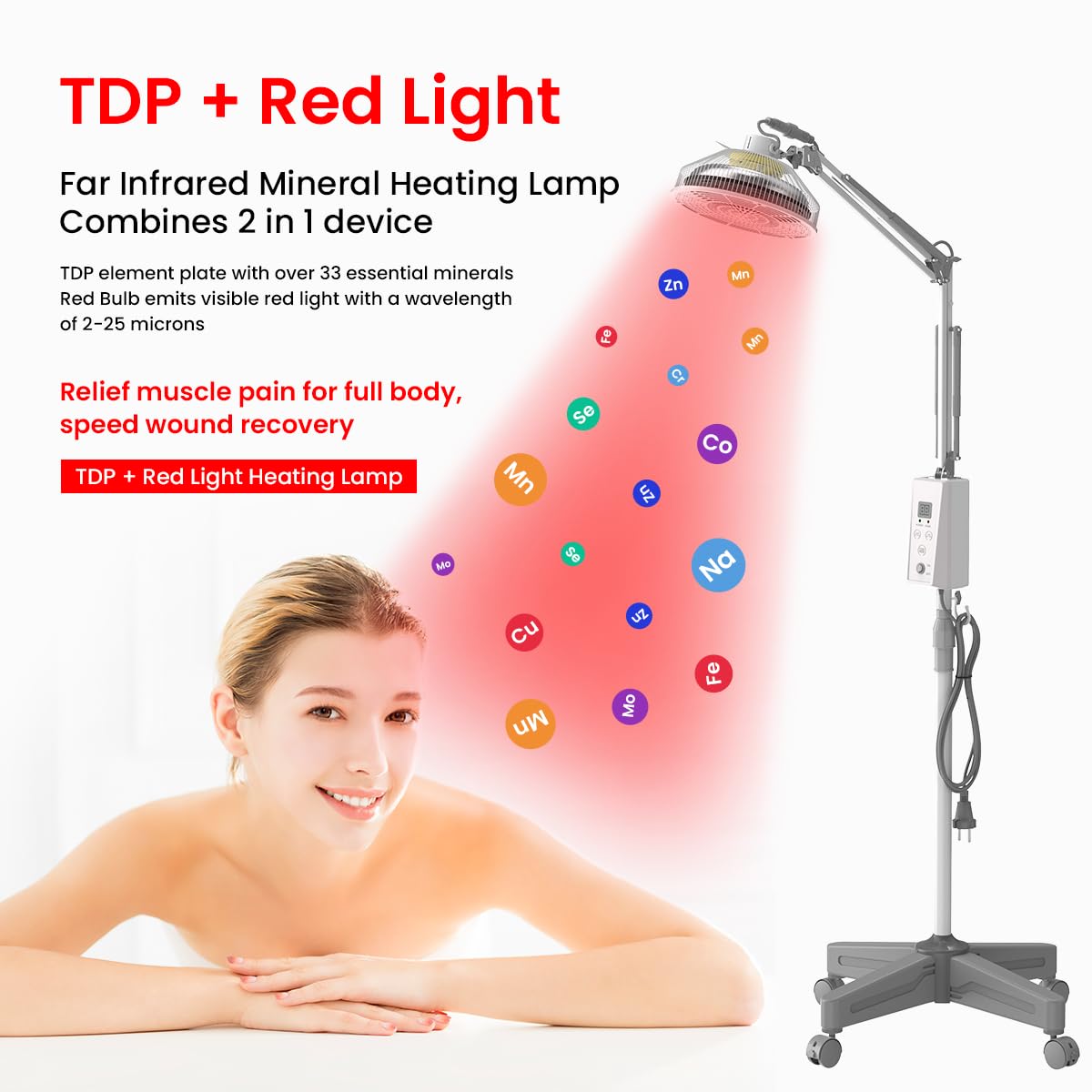 TDP and Infrared Red Light Therapy with Base, 2 in 1 Infrared Heat Lamp Device with 275W Bulb