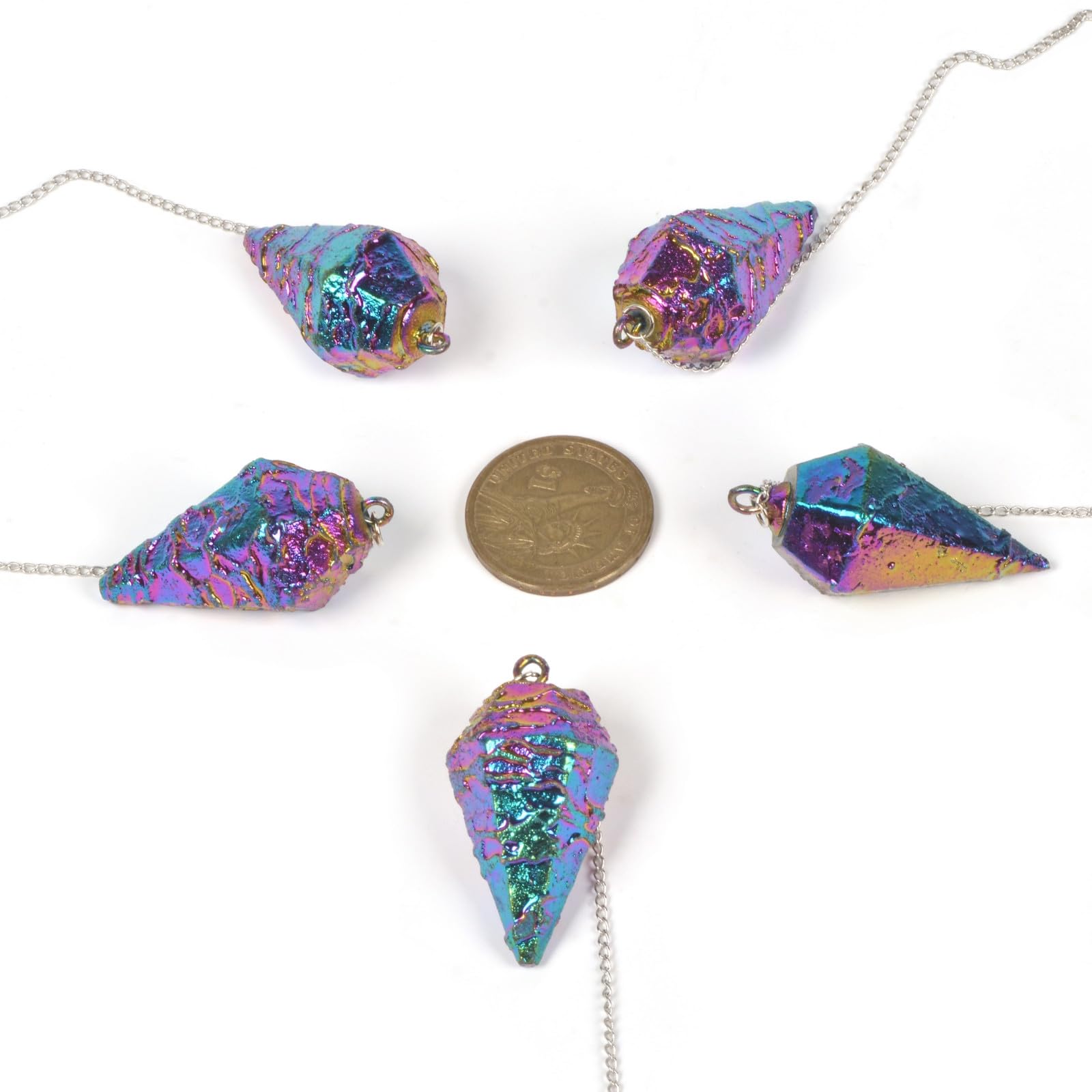 JUSTINSTONES Metallic Rainbow Coated Dragon Blood Fossil Gemstone Rock Crystal Hexagonal