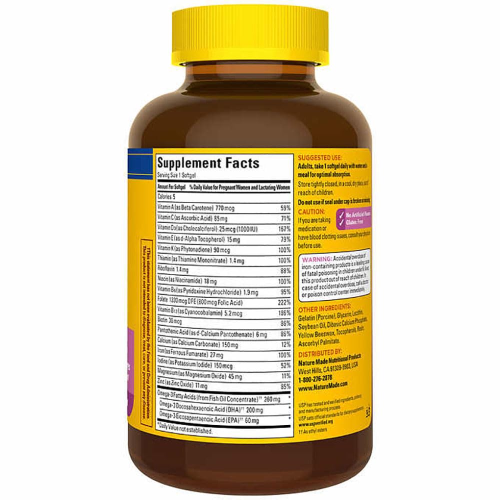 Nature Made Prenatal Multi Folic Acid + 200mg DHA, Prenatal Vitamin and Mineral Supplement