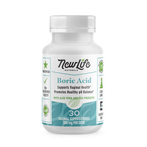 NewLife Naturals Boric Acid Vaginal Suppositories with Aloe Vera & FOS Prebiotic | Women's pH Balance Pills