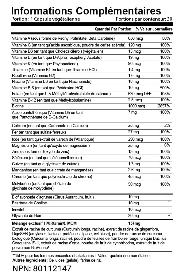 HAIRtamin MOM Vegan Prenatal & Postnatal Multivitamin Supplement & Hair Vitamin Pregnancy