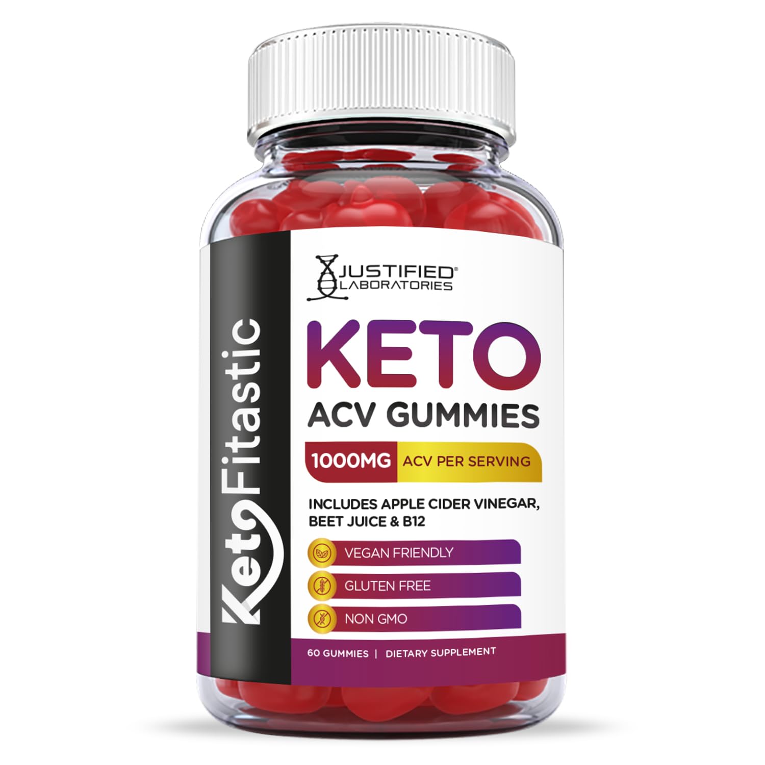 Justified Laboratories (5 Pack) Ketofitastic Keto Gummies 1000MG ACV with Pomegranate