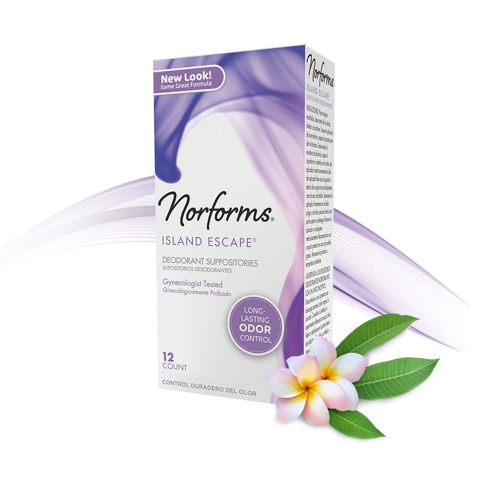 Norforms Feminine Deodorant Suppositories, Long Lasting Odor Control, Island Escape Scent, 12 Count