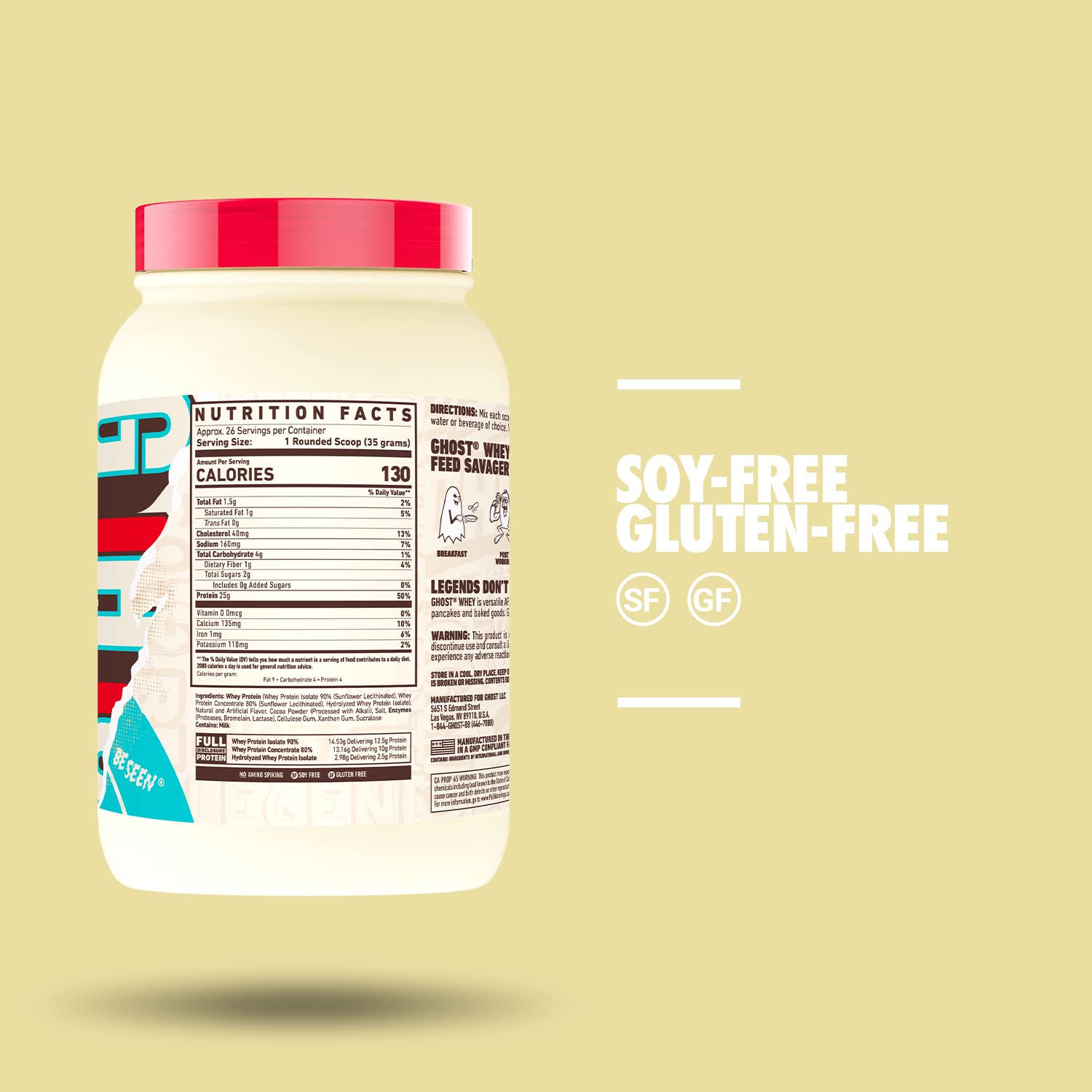 GHOST Whey Protein Powder, Milk Chocolate - 2LB Tub, 25G of Protein - Flavored Isolate