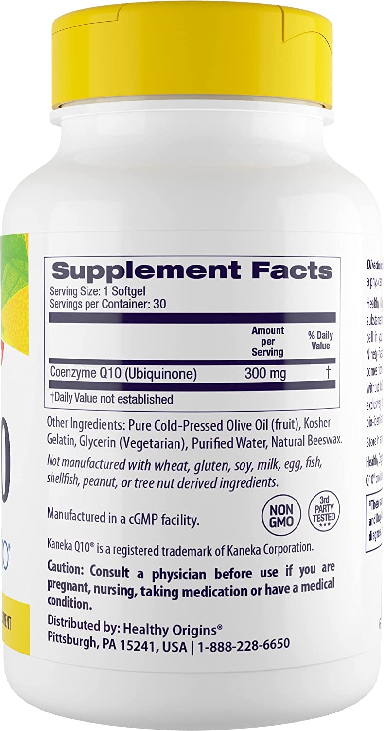 Healthy Origins CoQ10 (Kaneka Q10), 300 mg - Heart Health & Energy Supplement - Gluten