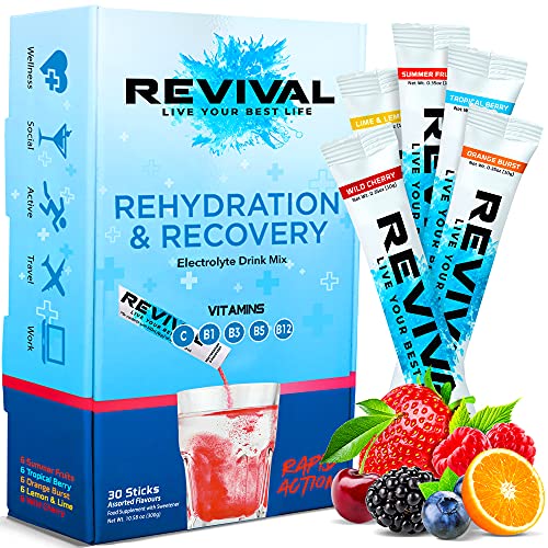 Revival Rapid Rehydration Electrolytes Powder - High Strength Vitamin C, B1, B3, B5, B12 