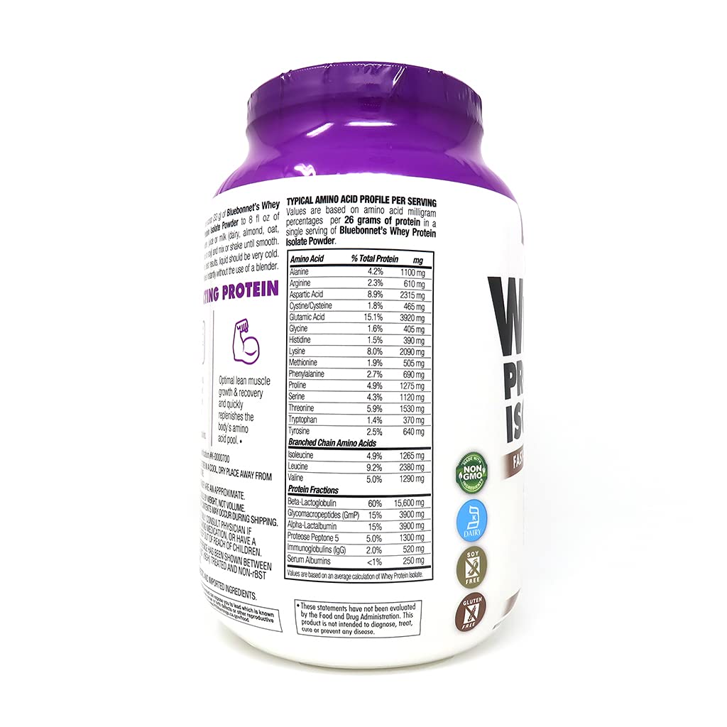 BlueBonnet 100% Natural Whey Protein Isolate Powder, Chocolate, 2 Pound