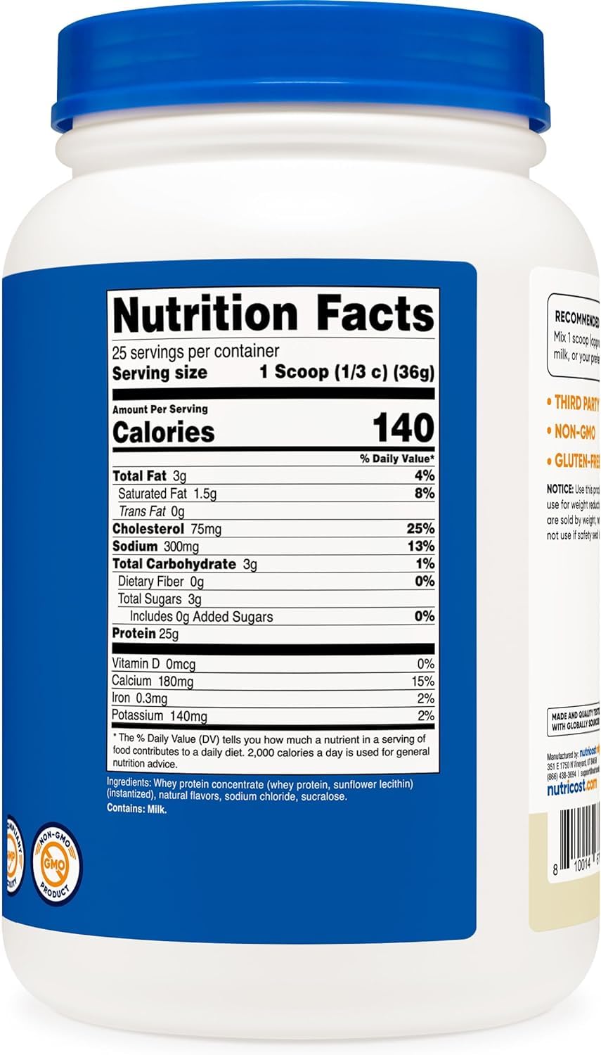 Nutricost Whey Protein Concentrate (Vanilla) 2LBS