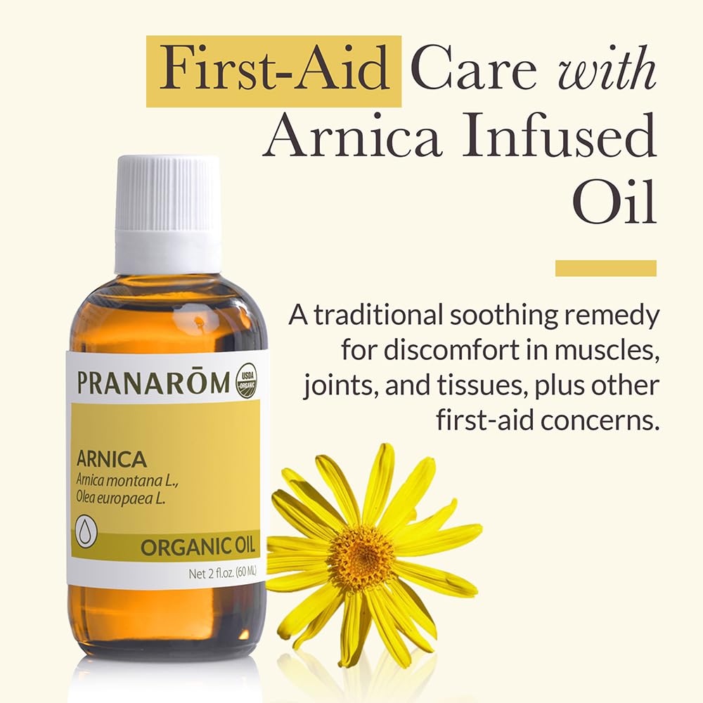 Pranarom - USDA Certified Organic French Arnica Virgin Plant Oil - 2 fl oz Glass Bottle - Massage Oil for Body