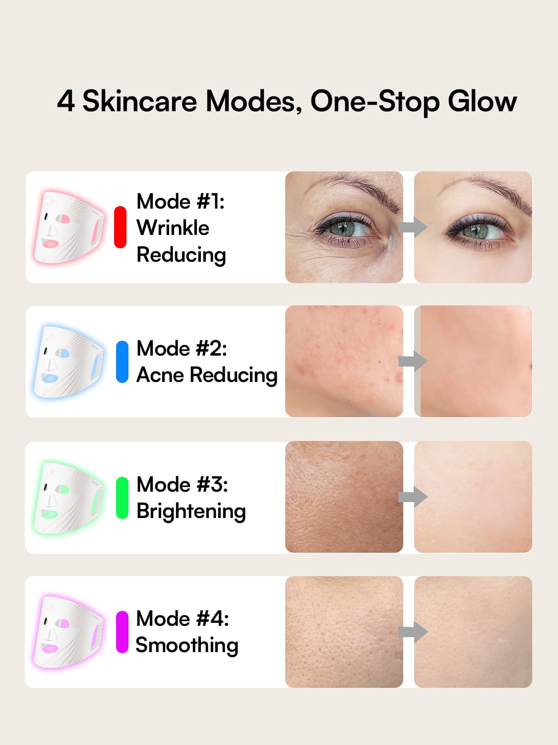 INIA GLOW Light Therapy Mask for Face, LED Mask with Red Blue Green Light and Advanced Near-Infrared