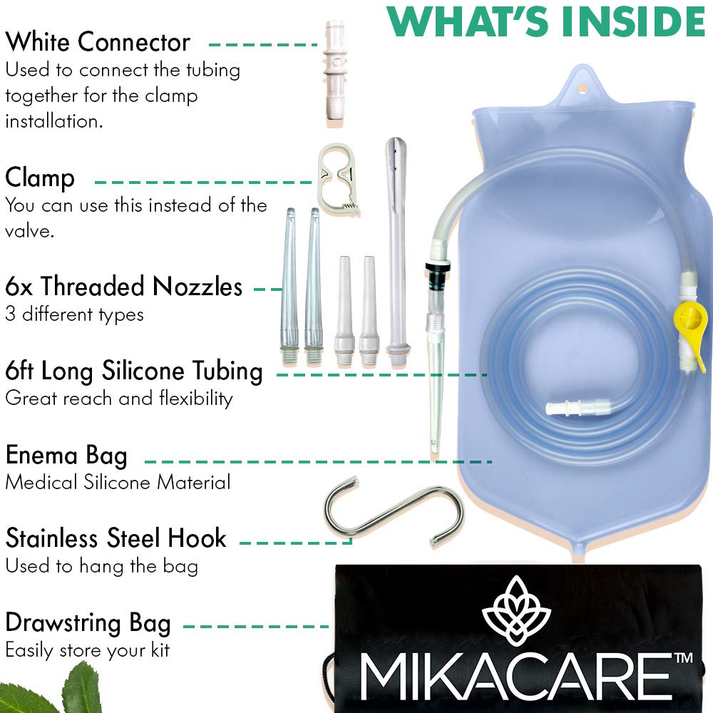 Mikacare Enema Bag Kit Clear Non-Toxic Silicone. for Coffee and Enema Kit for Colon Cleansing - Enema Detox