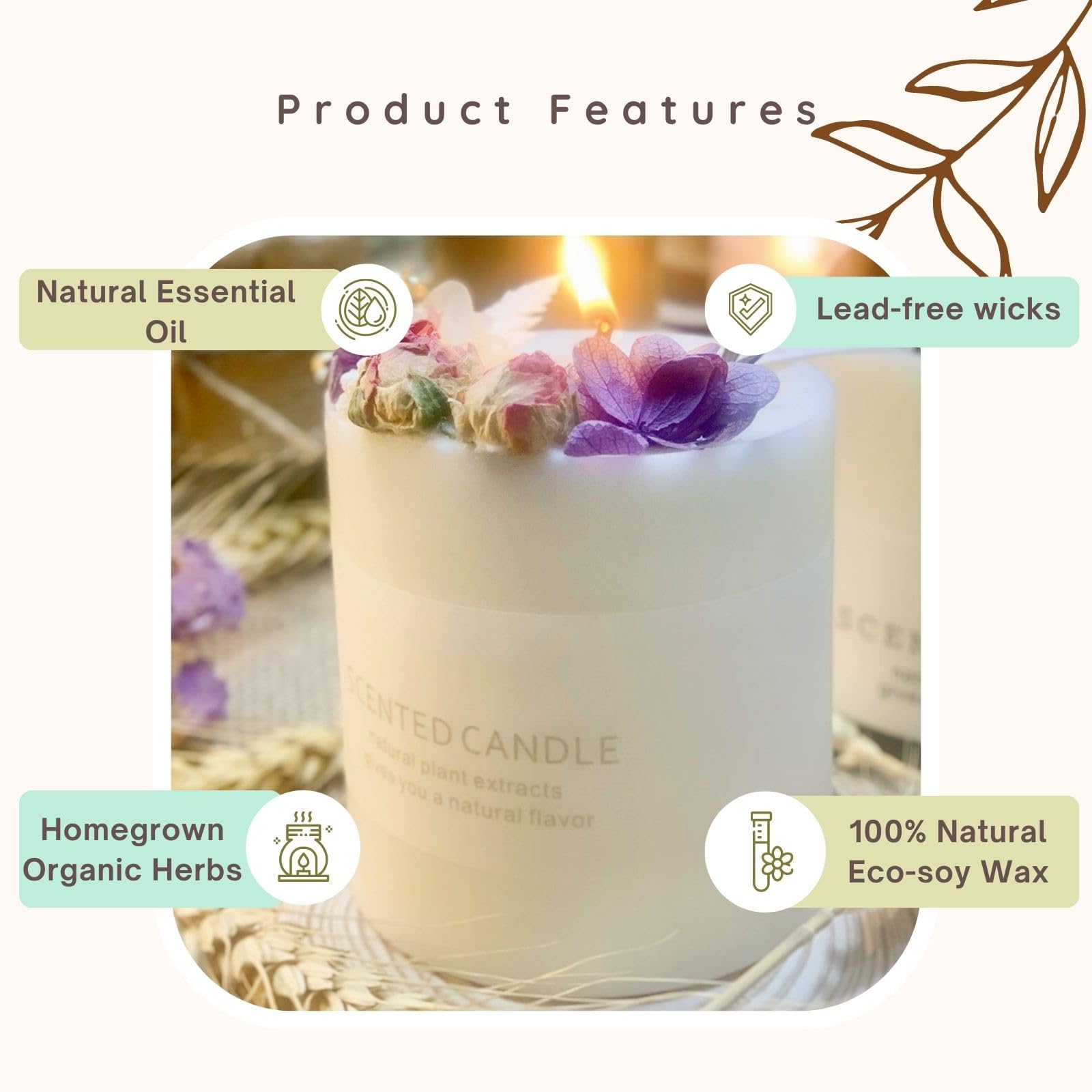 Natural Soy Scented Pillar Candles with Glass, Classic 10 oz Luxury Non Toxic White Bathroom Candle