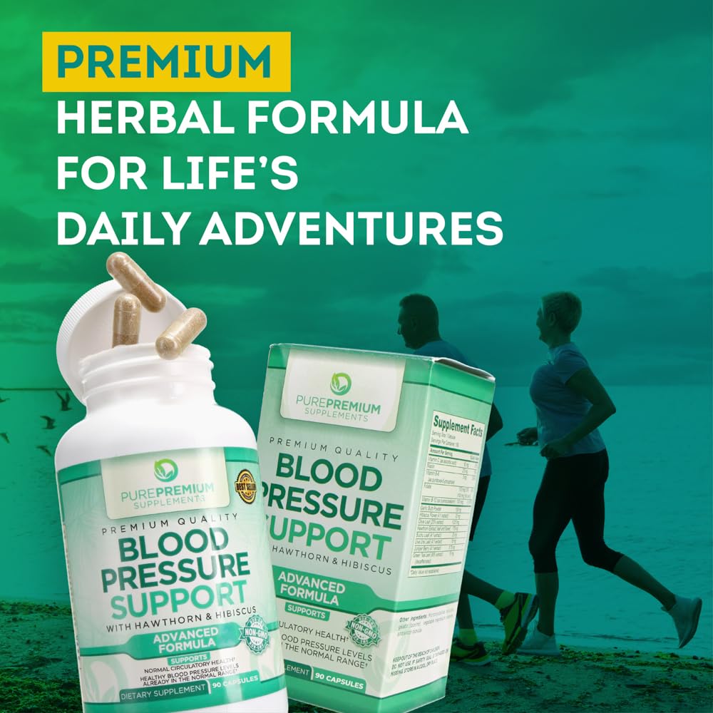 PurePremium Blood Pressure Support Supplement with Hawthorn, Hibiscus & Garlic