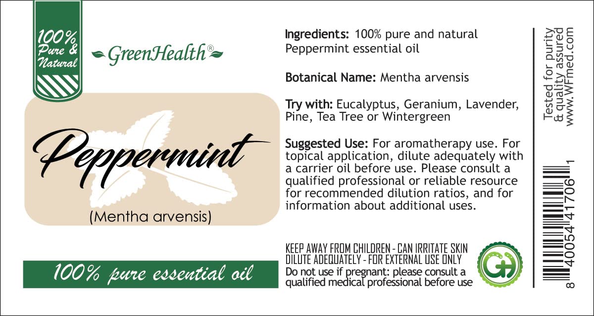 Peppermint Essential Oil - 4 fl oz - 100% Pure Essential Oil - GreenHealth