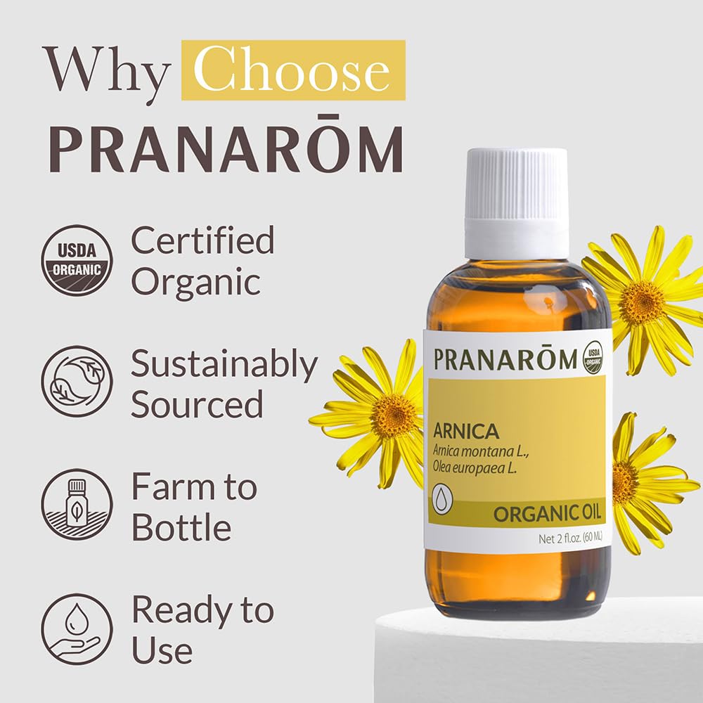 Pranarom - USDA Certified Organic French Arnica Virgin Plant Oil - 2 fl oz Glass Bottle - Massage Oil for Body