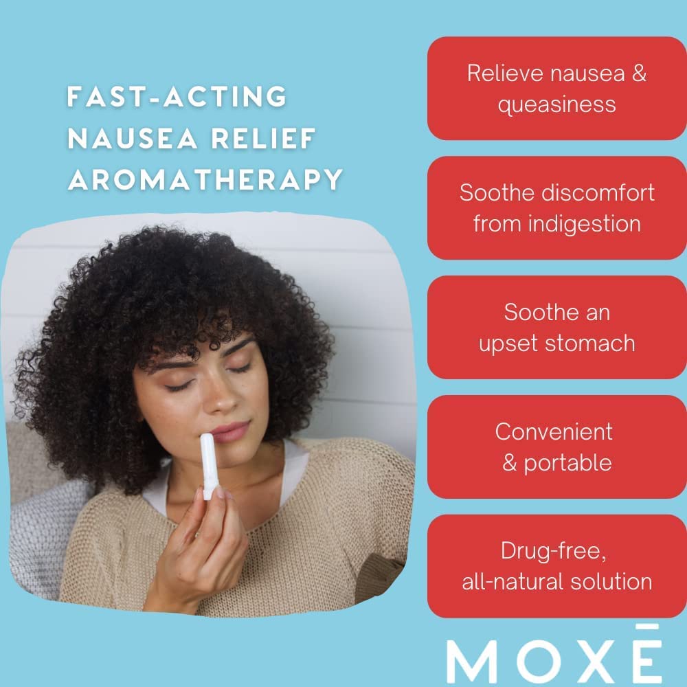 MOXE Nausea Nasal Inhaler Sticks, All Natural Essential Oil Blend, Ginger, Cardamom, Peppermint