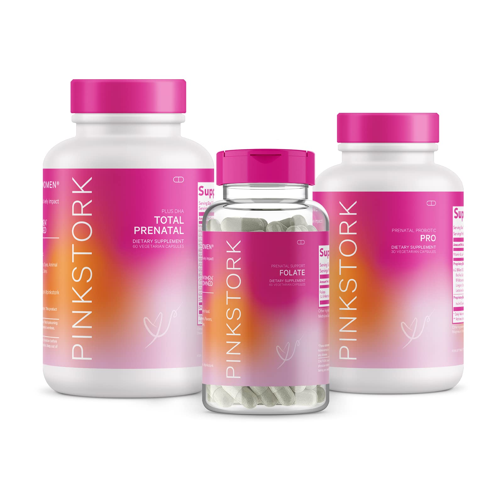 Pink Stork Ultimate Prenatal Vitamin Trio: Total Prenatal + Pro + Folate, Pregnancy Probiotic for Women
