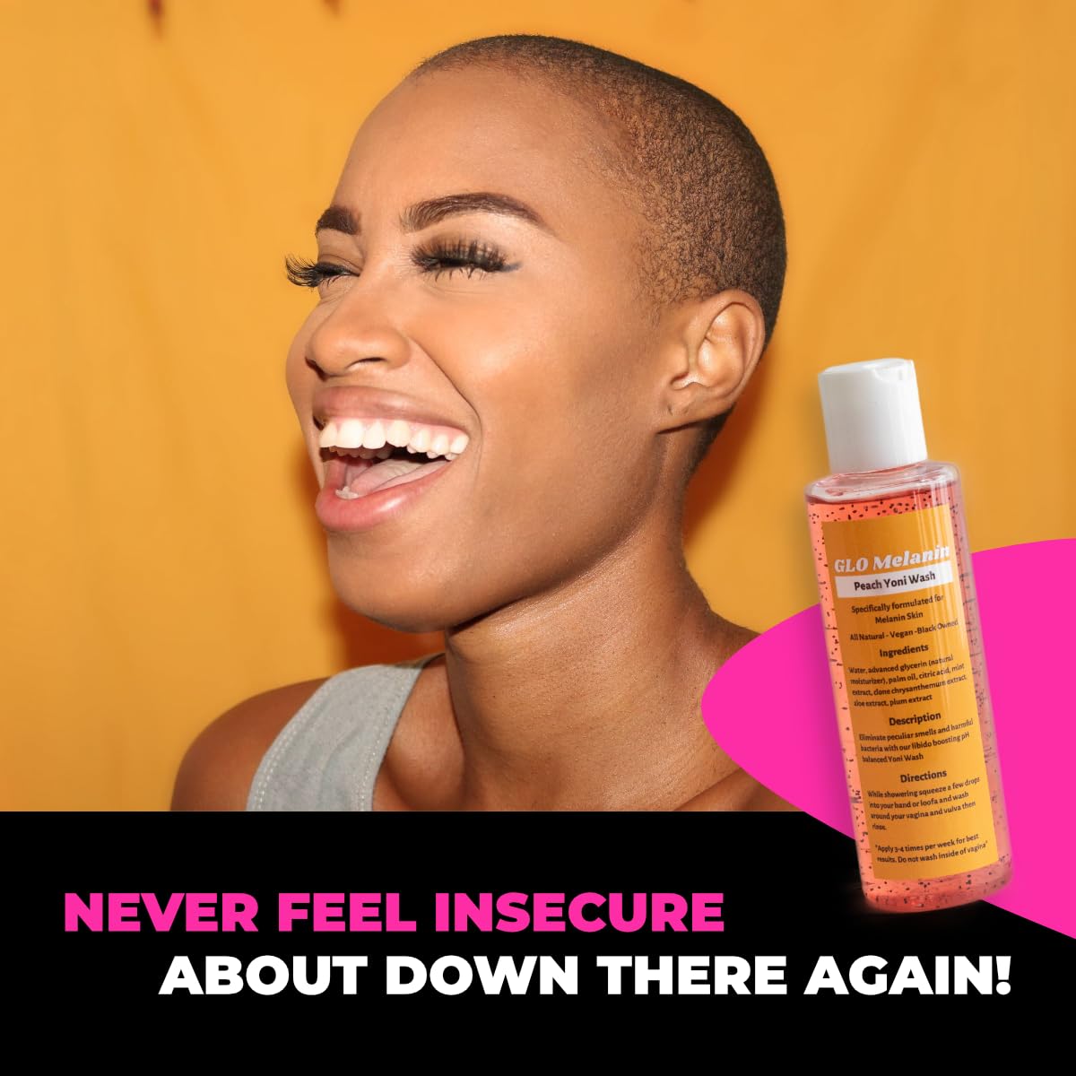 GLO Melanin Peach Yoni Wash with Aloe Vera, All Natural Feminine Wash for Women pH Balance