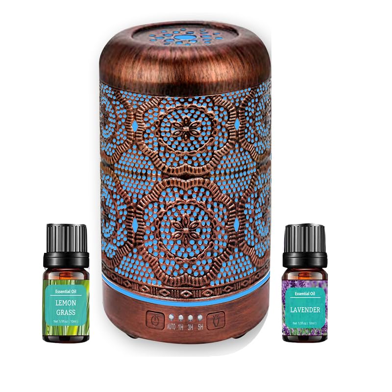 Essential Oil Diffuser, Upgraded Metal Diffusers with Lavender Lemon Essential Oils, 250ml