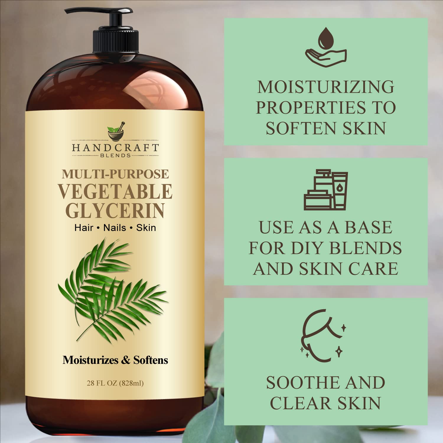 Handcraft Blends Vegetable Glycerin for Skin and Hair 28 oz - Pure Vegetable Glycerin Liquid