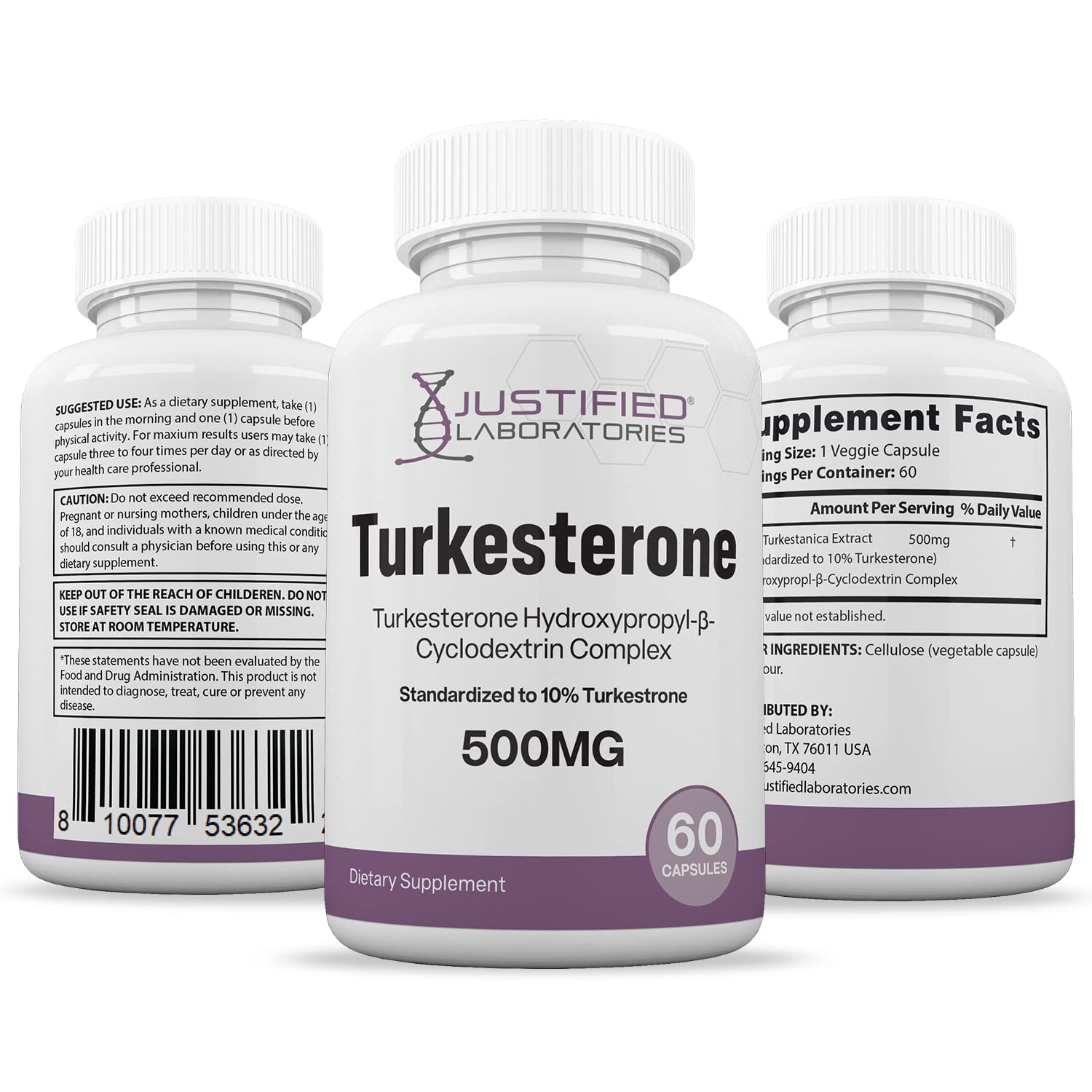 Justified Laboratories (5 Pack Turkesterone 500mg 10% Standardized Naturally Increase