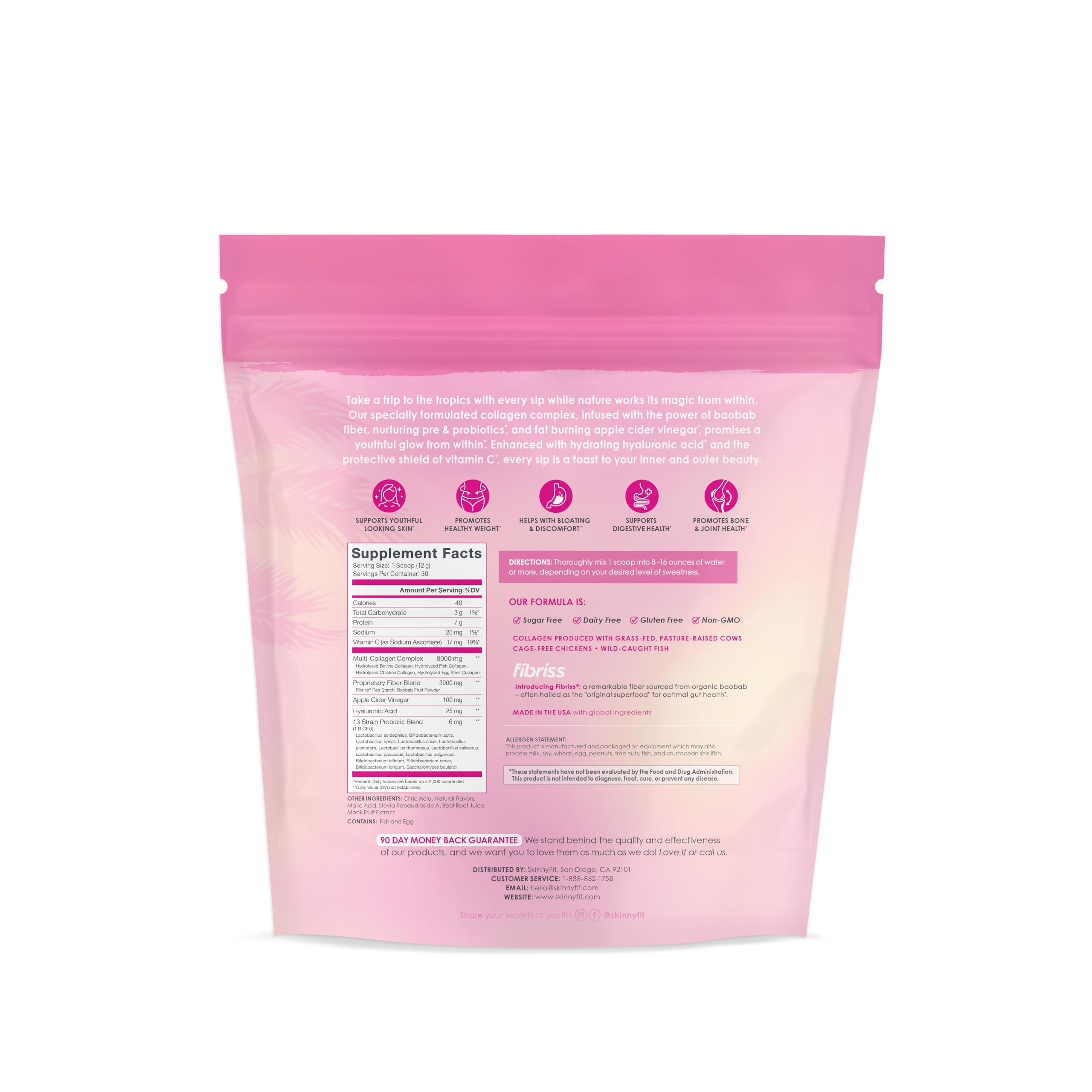 SkinnyFit Super Youth Tropical Punch Multi-Collagen Peptides + Probiotics, Baobab Fiber