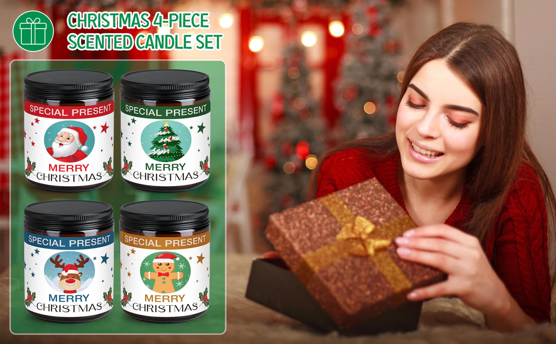 Christmas Candle Set Scented Candle Gift Set, 4 Pack 28 oz Christmas Scented Candles Over 180 Hours