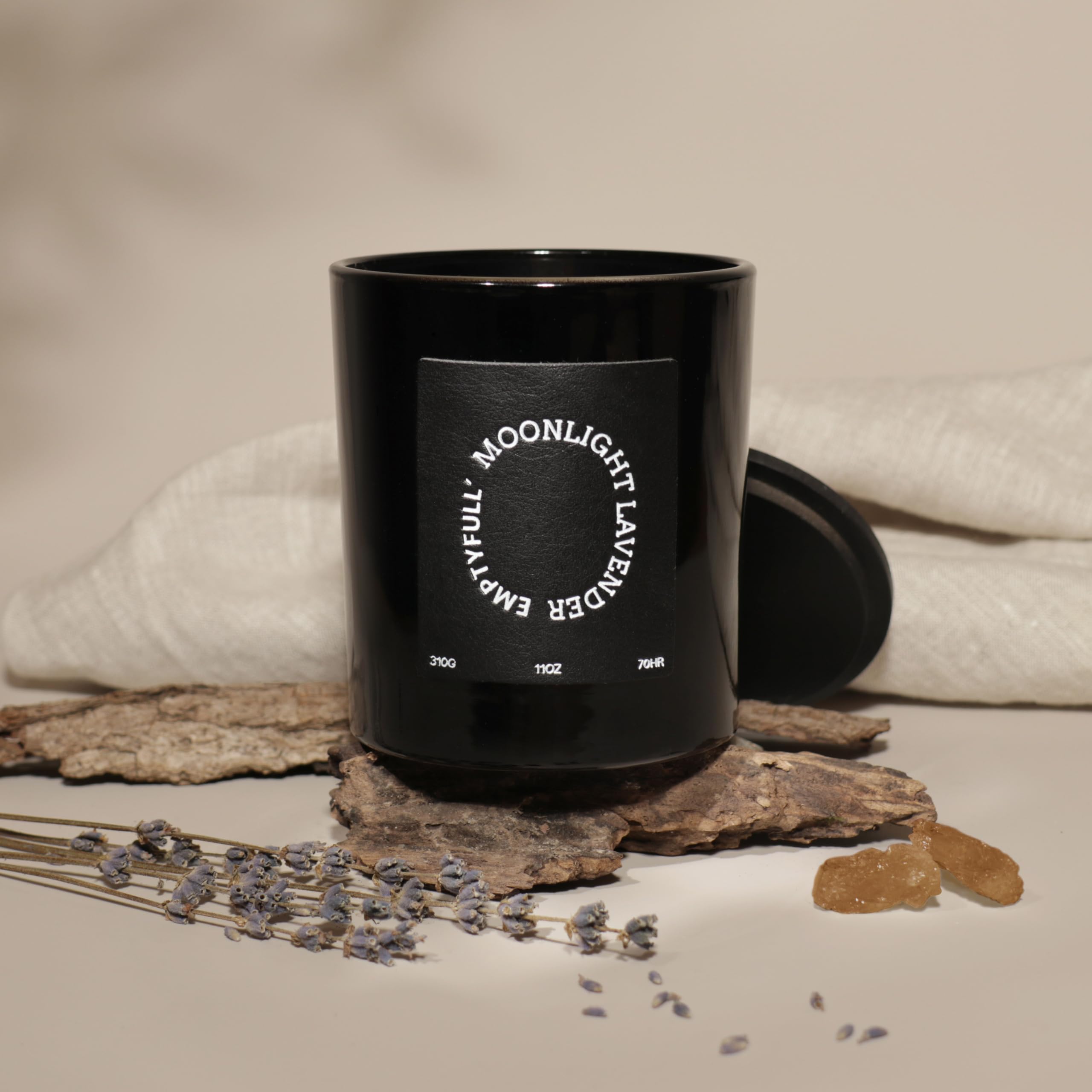 EMPTYFULL Lavender Scented Candles, Wood Wick, 11 oz Large Candle, Natural Soy Candles