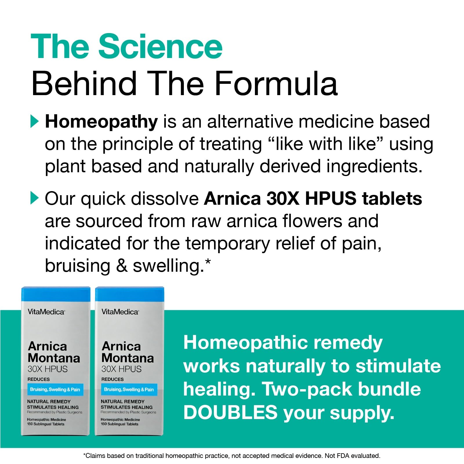 VitaMedica Arnica Montana 30X Homeopathic Tablets for Bruising Pain and Swelling | Plant Based Formula