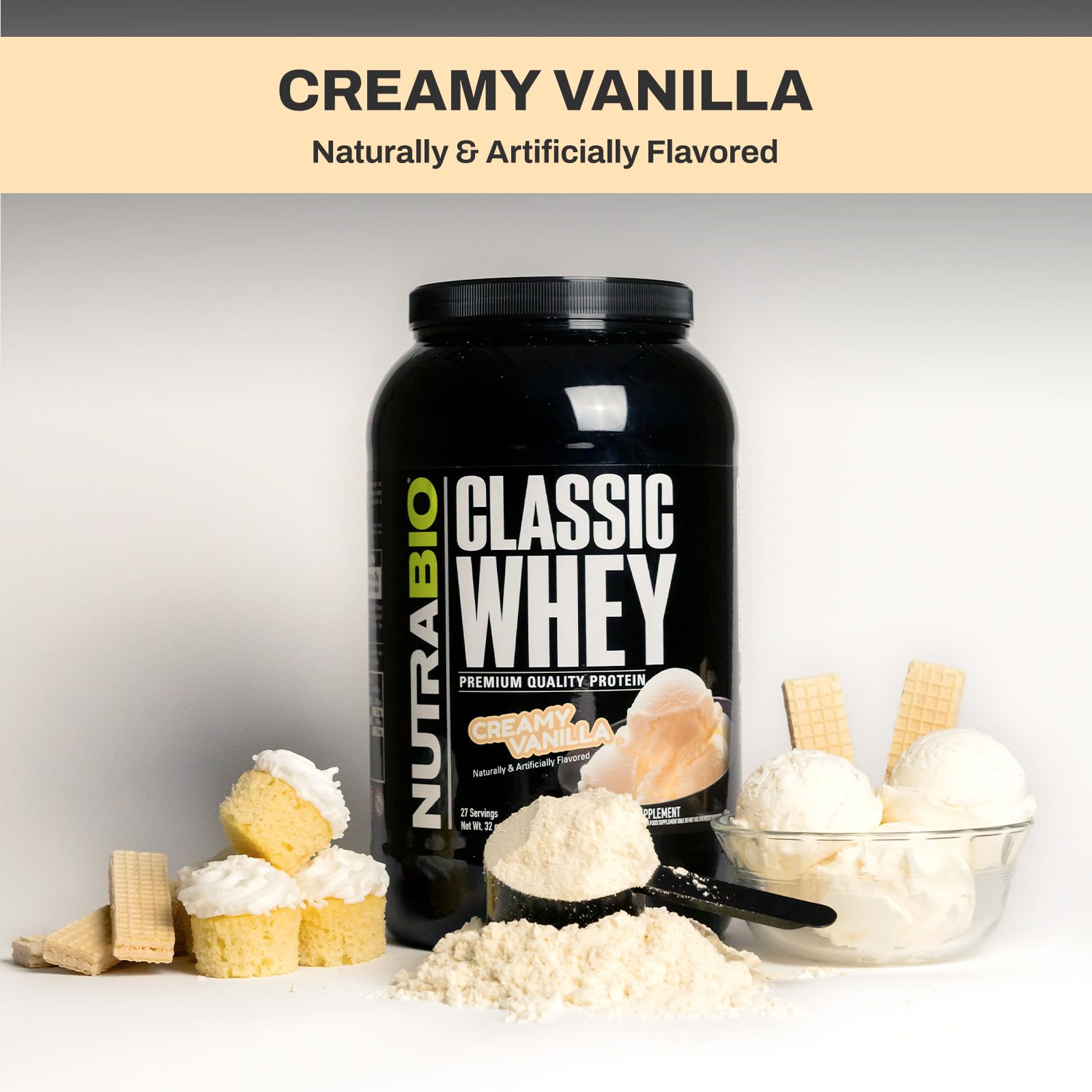 NutraBio Classic Whey Protein Powder- 25G of Protein Per Scoop - Full-Spectrum Amino