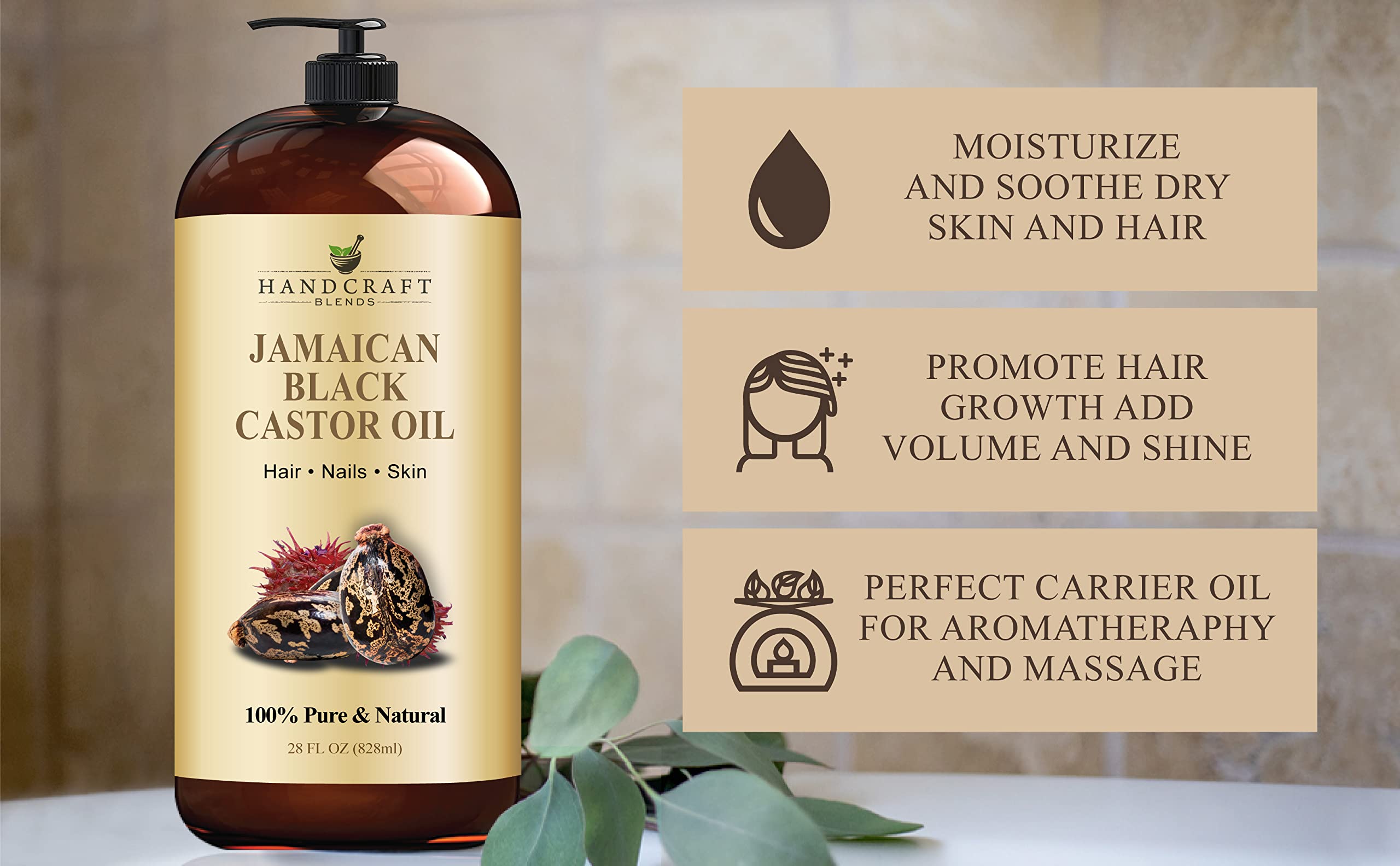 Handcraft Blends Jamaican Black Castor Oil for Hair Growth, Eyelashes and Eyebrows
