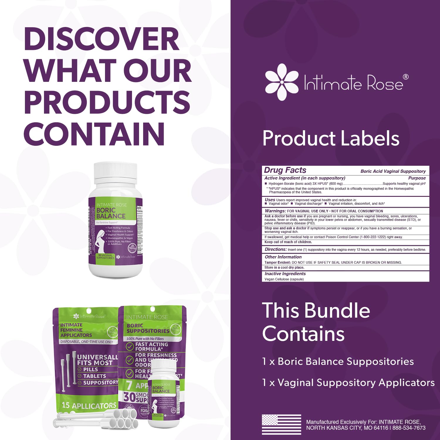 Save 10% on Boric Acid Vaginal Suppositories - 30 Count (600mg) + 7 Applicators and 15 Additional