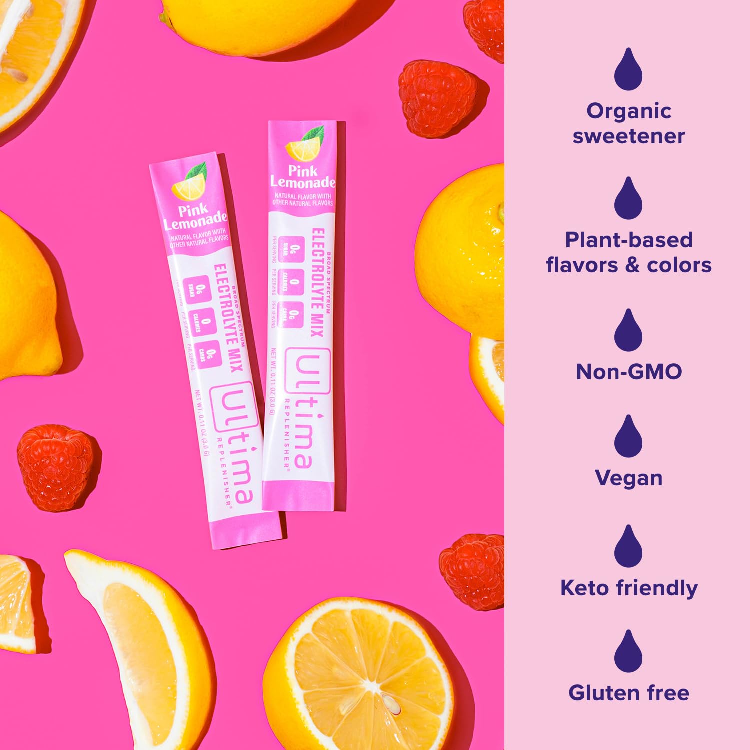 Ultima Replenisher Daily Electrolyte Drink Mix – Pink Lemonade, 20 Stickpacks – Hydration