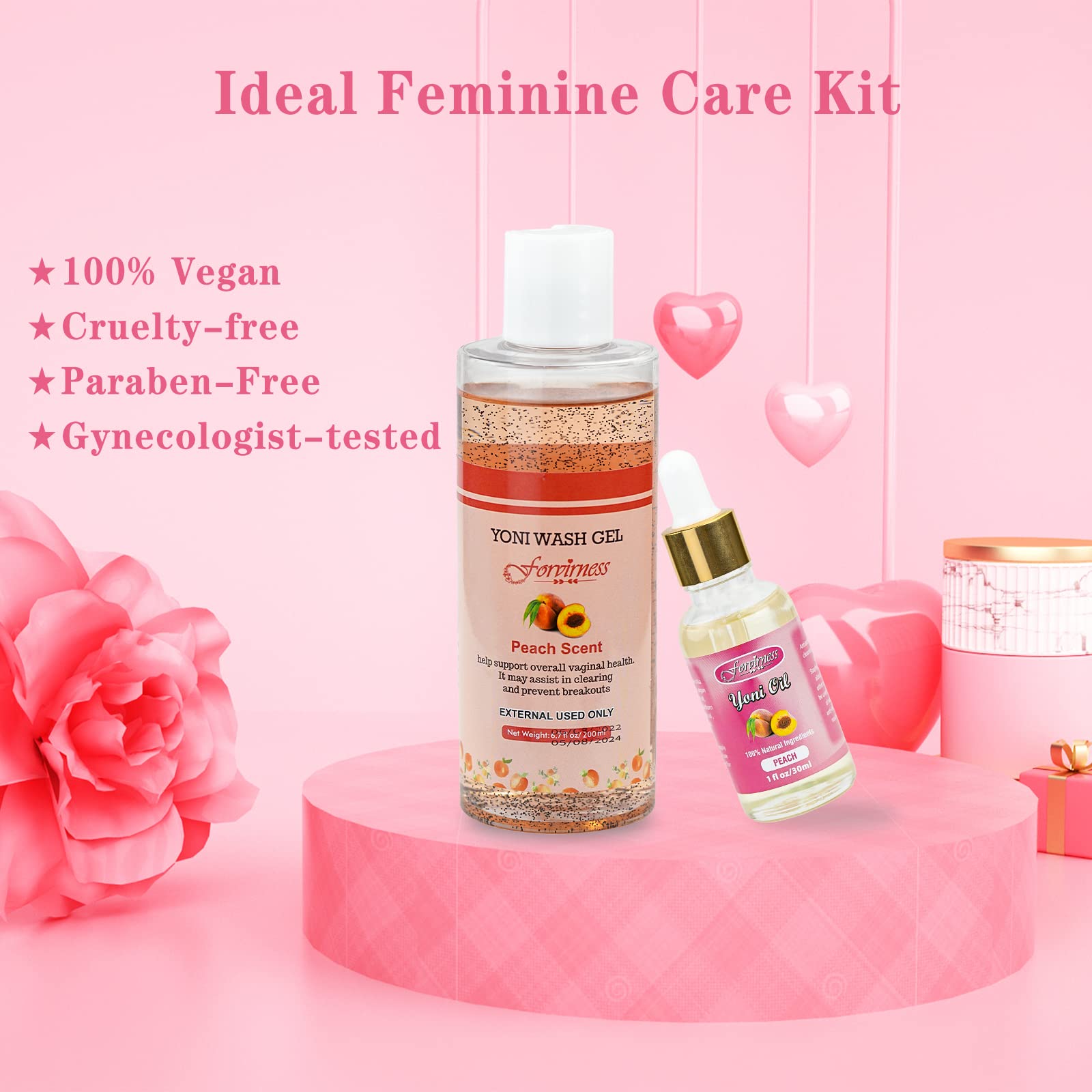 forvirness Feminine Wash & Natural Yoni Oil Set - Cleanse, Remove Odor, pH Balance for Women