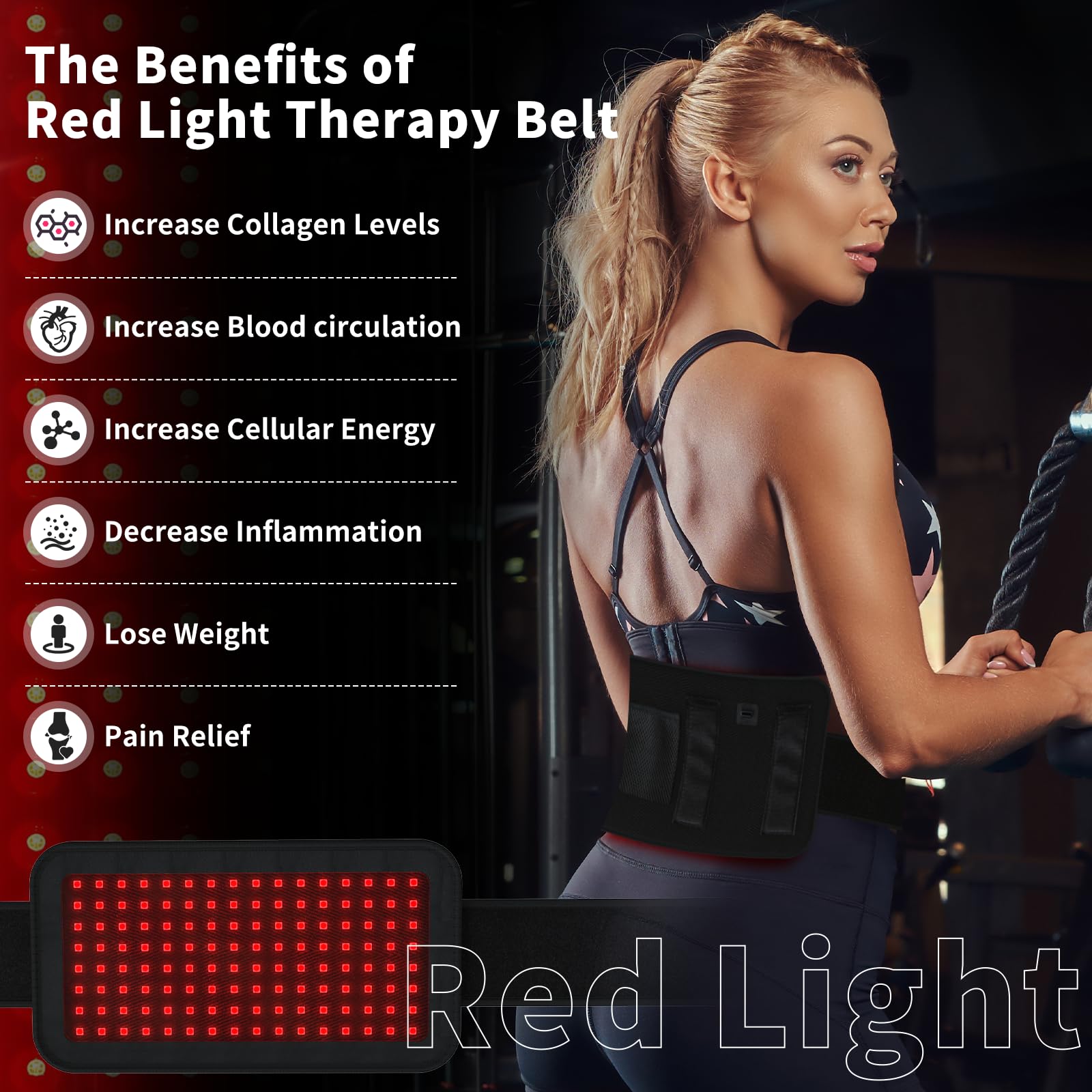 Red Light Therapy Belt, Infrared Light Therapy Wrap, 384PCS Red Light &Infrared Light