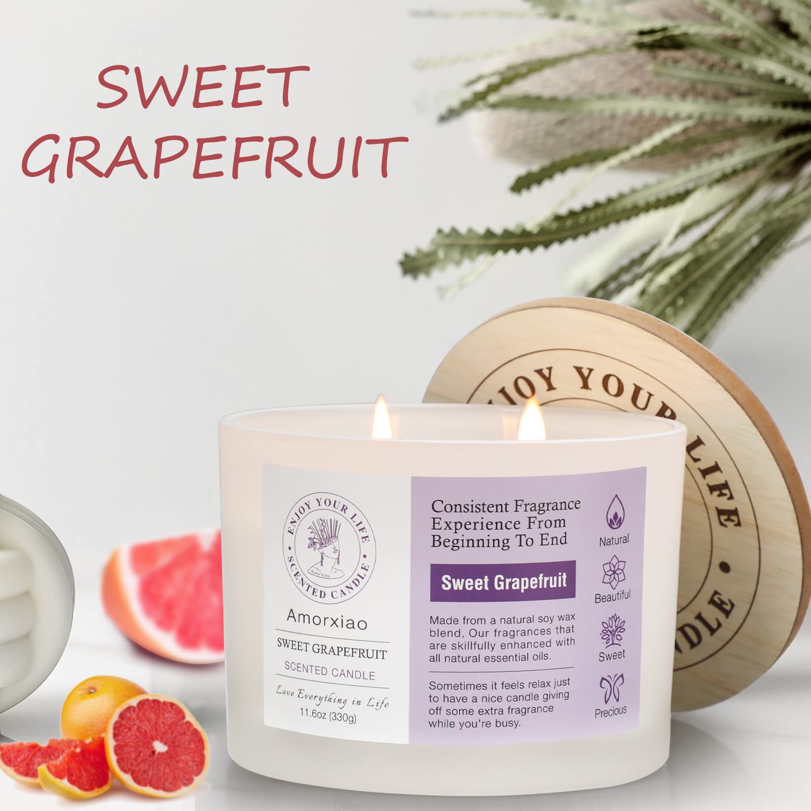 3 Pack Candles for Home Scented, 34.8 oz 240 Hour Long Lasting Candles Set, Grapefruit &Lavender
