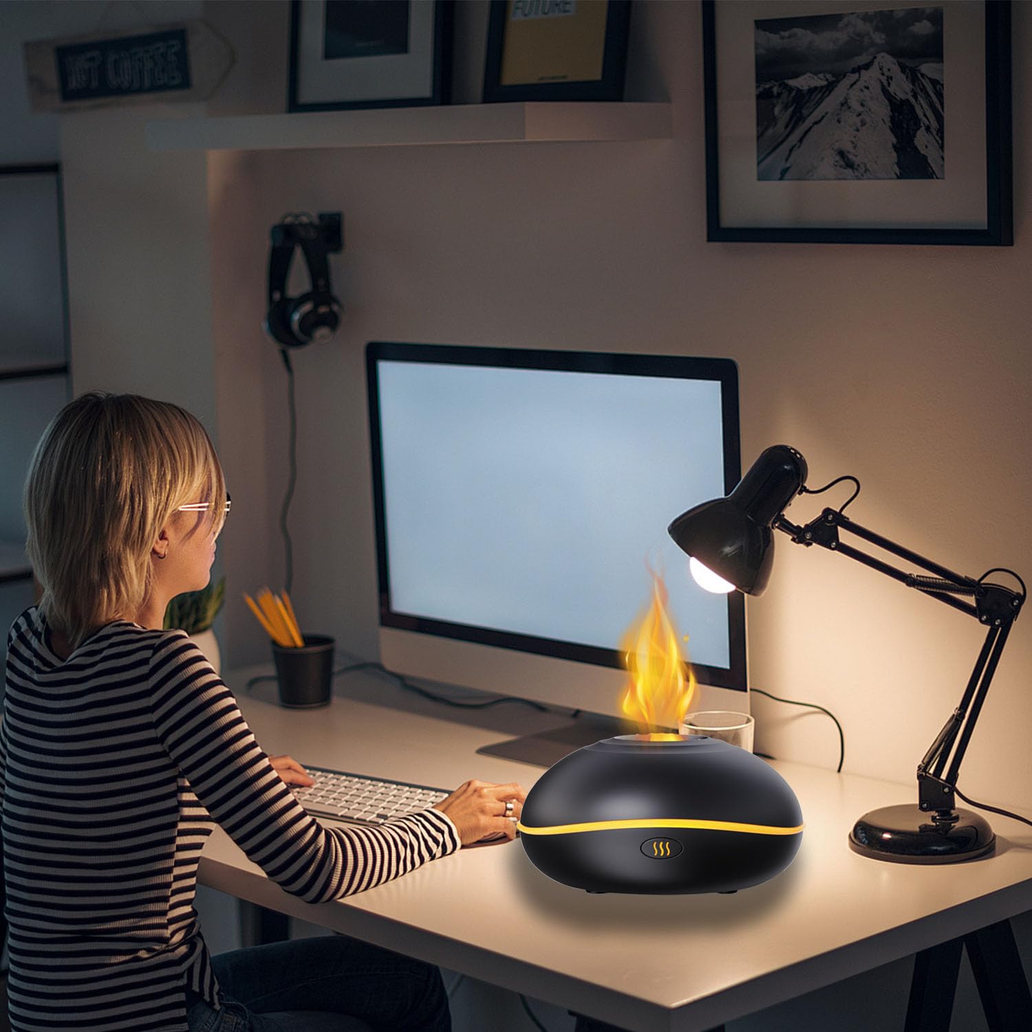 Lotnafee Colorful Flame Fire Diffuser Humidifier, Upgraded Scent Diffuser for Essential Oils Home,Office,Yoga