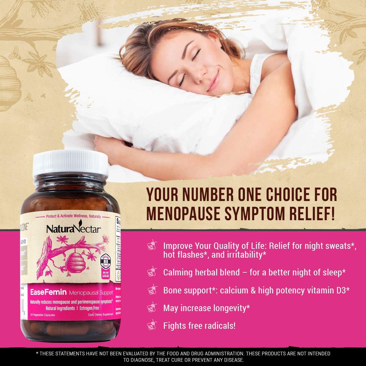 NaturaNectar EaseFemin Menopause Support for Hot Flashes, Night Sweats, and Irritability