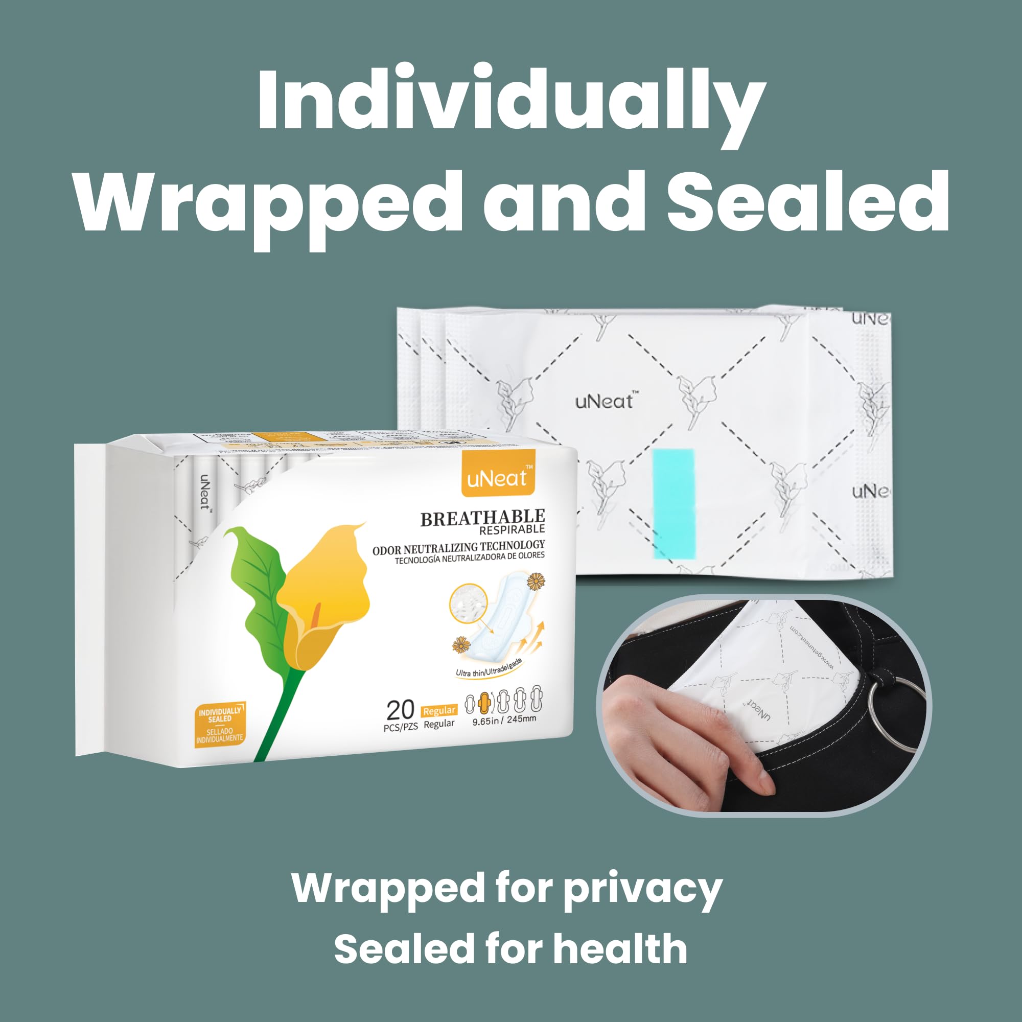 uNeat Regular with Wings Ultra-Thin Sanitary Pads for Women and Teen, Unscented, Eliminates Odor
