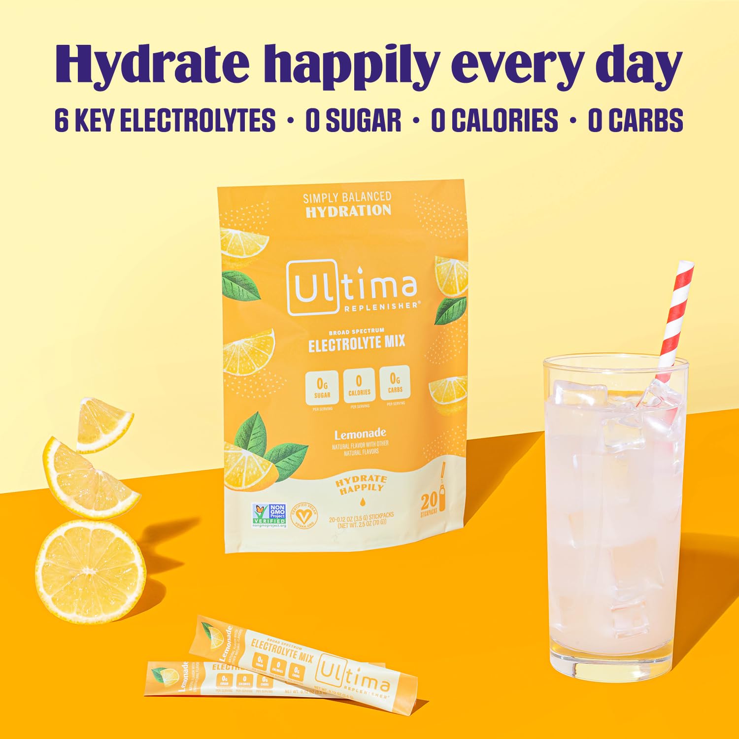 Ultima Replenisher Daily Electrolyte Drink Mix – Lemonade, 20 Stickpacks – Hydration