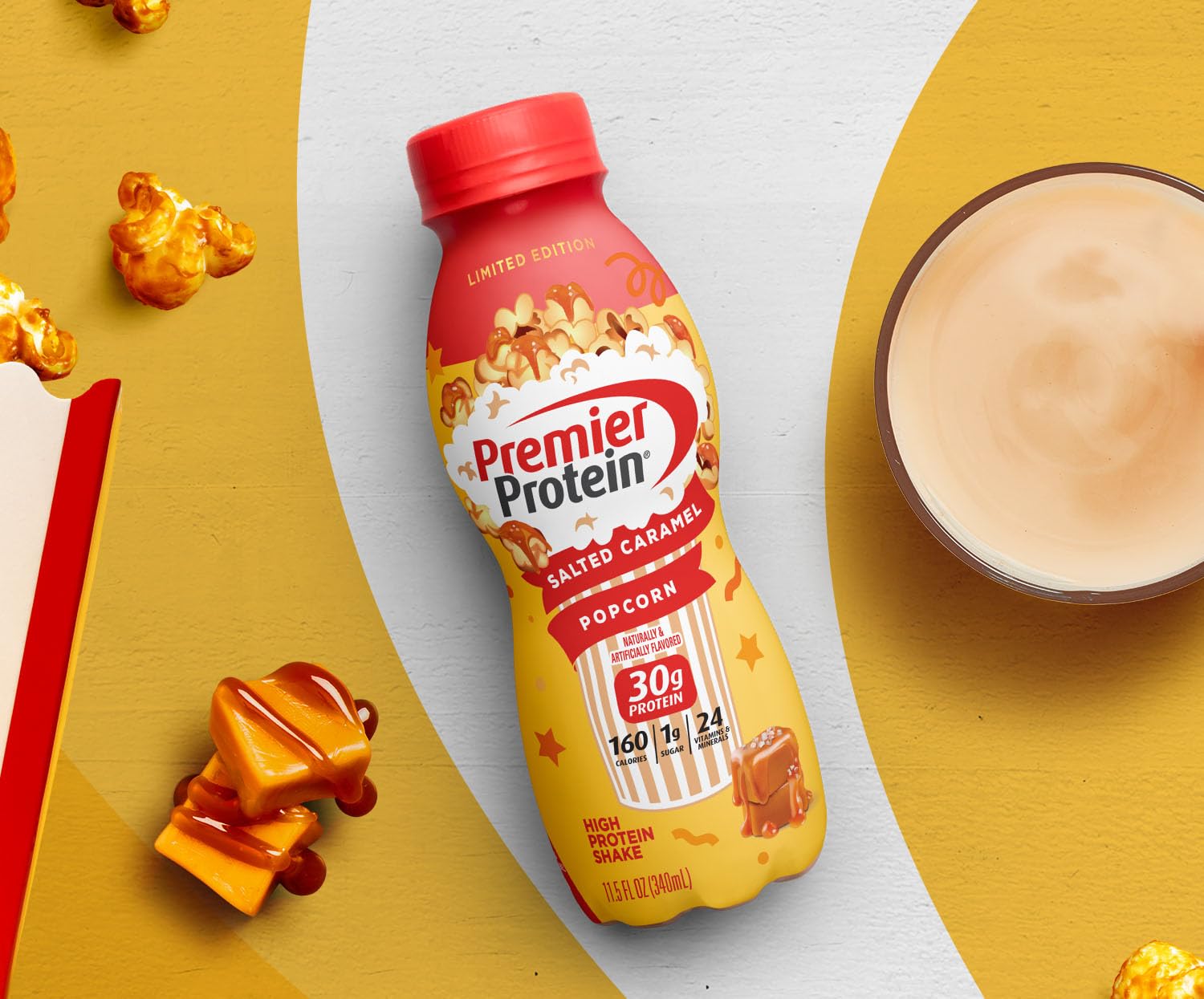 Premier Protein Shake Limited Edition Salted Caramel Popcorn, 30g 1g Sugar 24 Vitamins