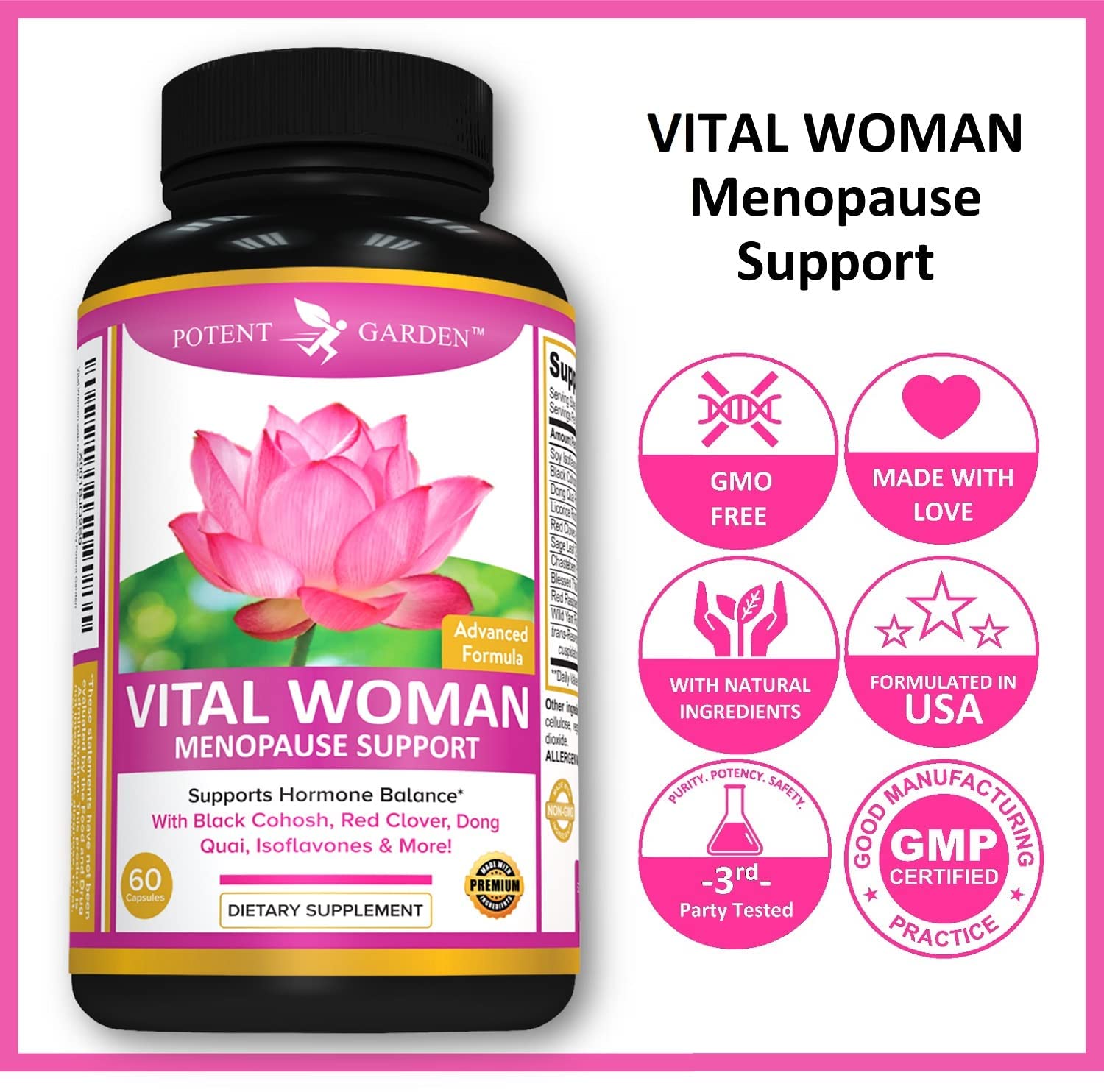 Potent Garden Menopause Relief Supplement with Black Cohosh, Soy Isoflavones, and Don Quai