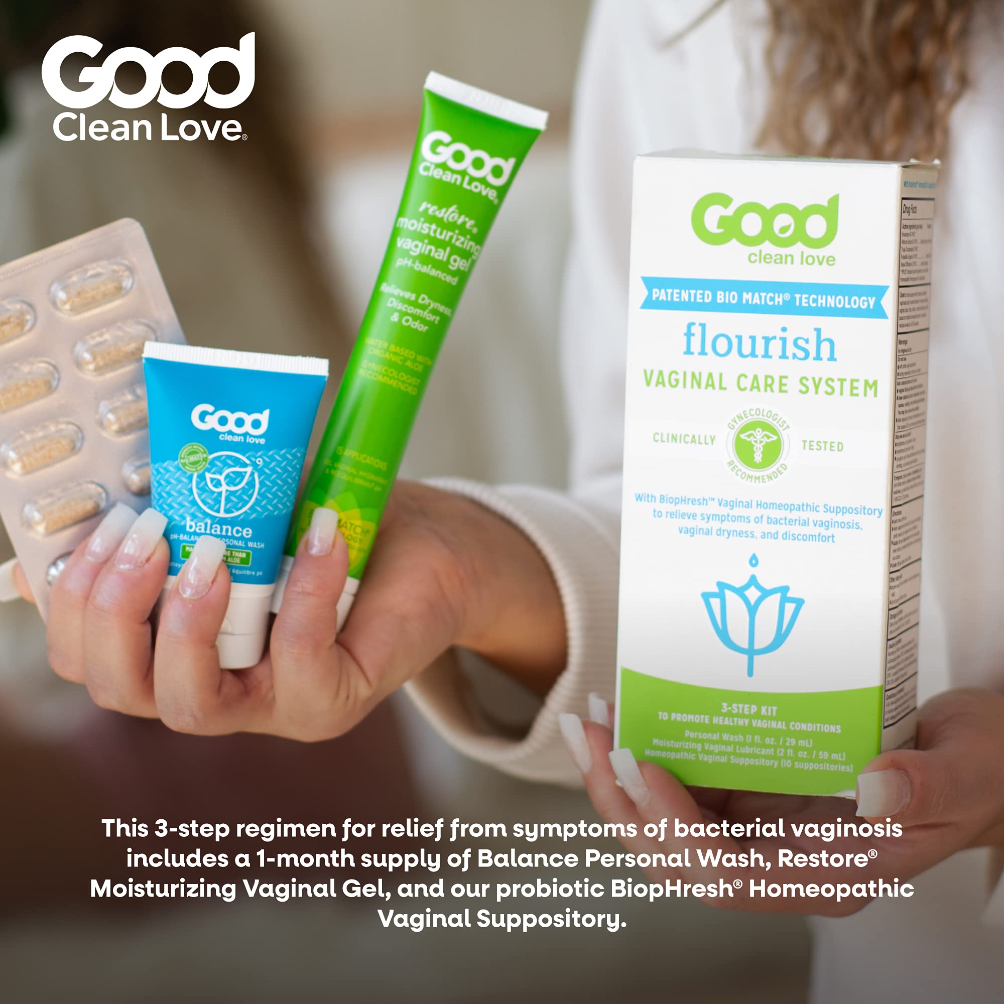 Good Clean Love Flourish Vaginal Care System, 30-Day Regimen, Relieves Itching & Irritation, Includes Personal