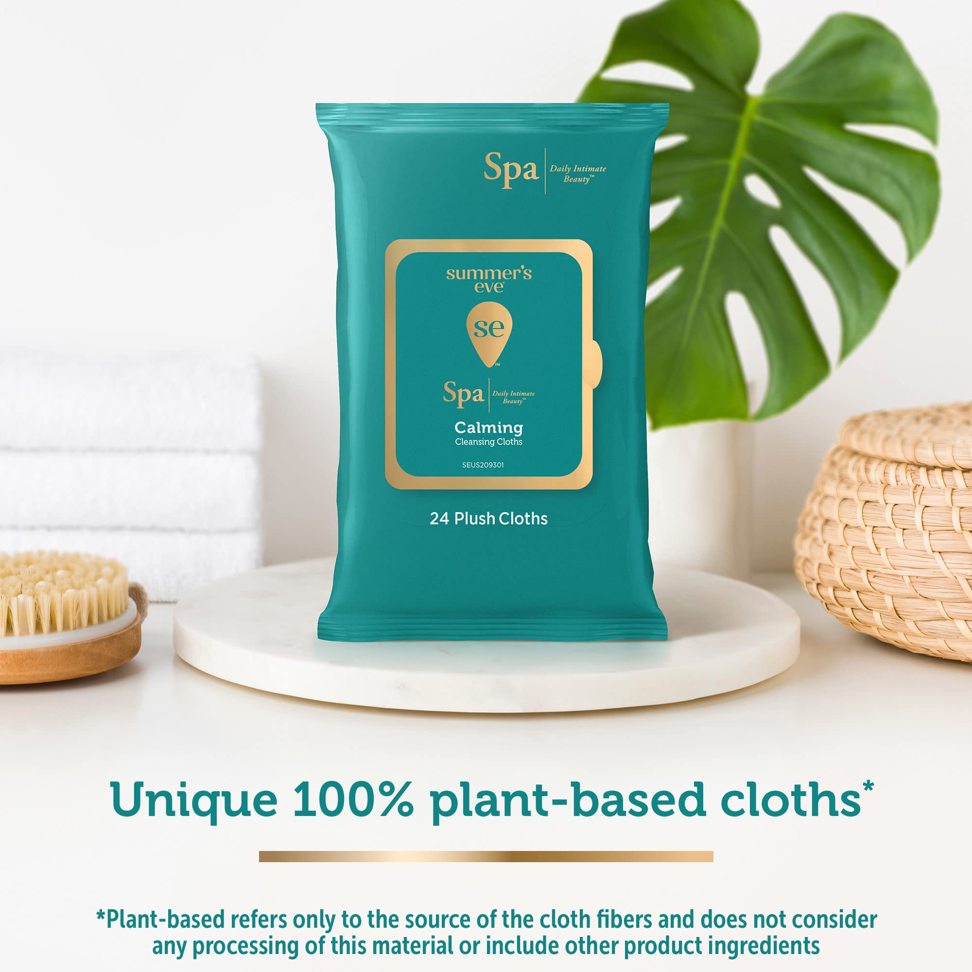 Summer's Eve Spa Calming Chamomile Feminine Wipes, 100% Plant Based*, pH balanced Plush Cloths