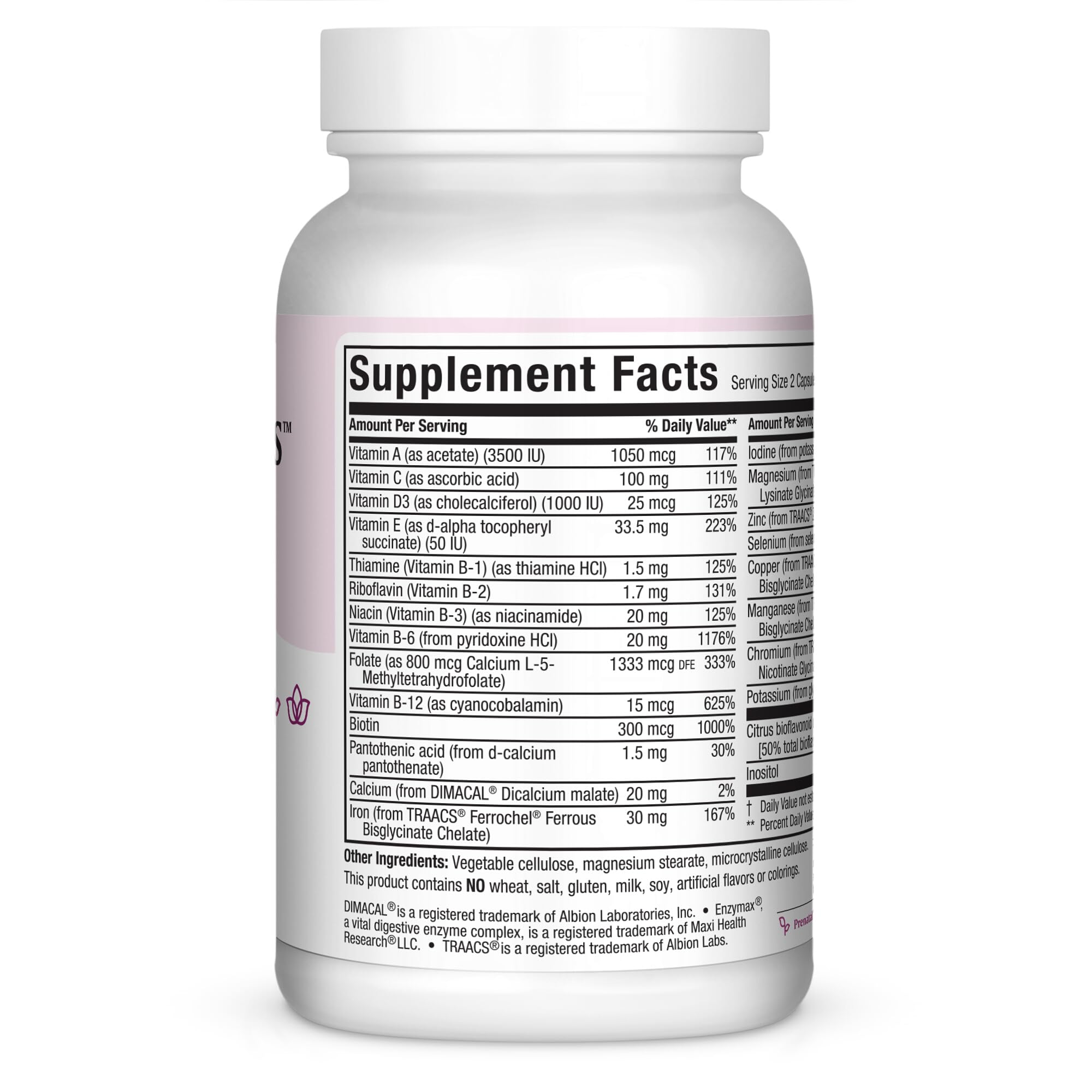 Maxi-Health Small Prenatal Capsules With Methyl Folate - Minerals, Gentle Iron, Vitamins - Kosher, 60 Count