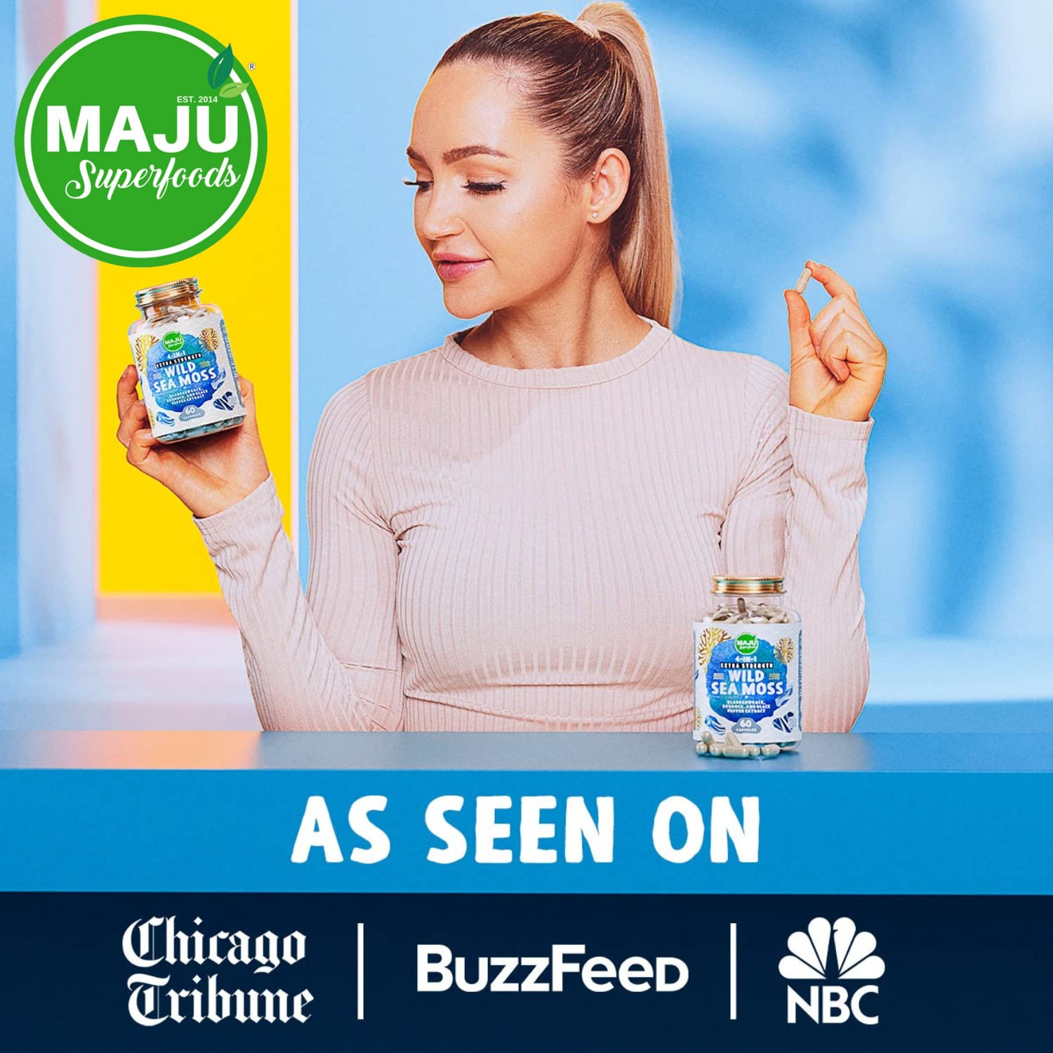 MAJU 4-in-1 Organic Sea Moss Capsules, Wild Chondrus Crispus, Seamoss