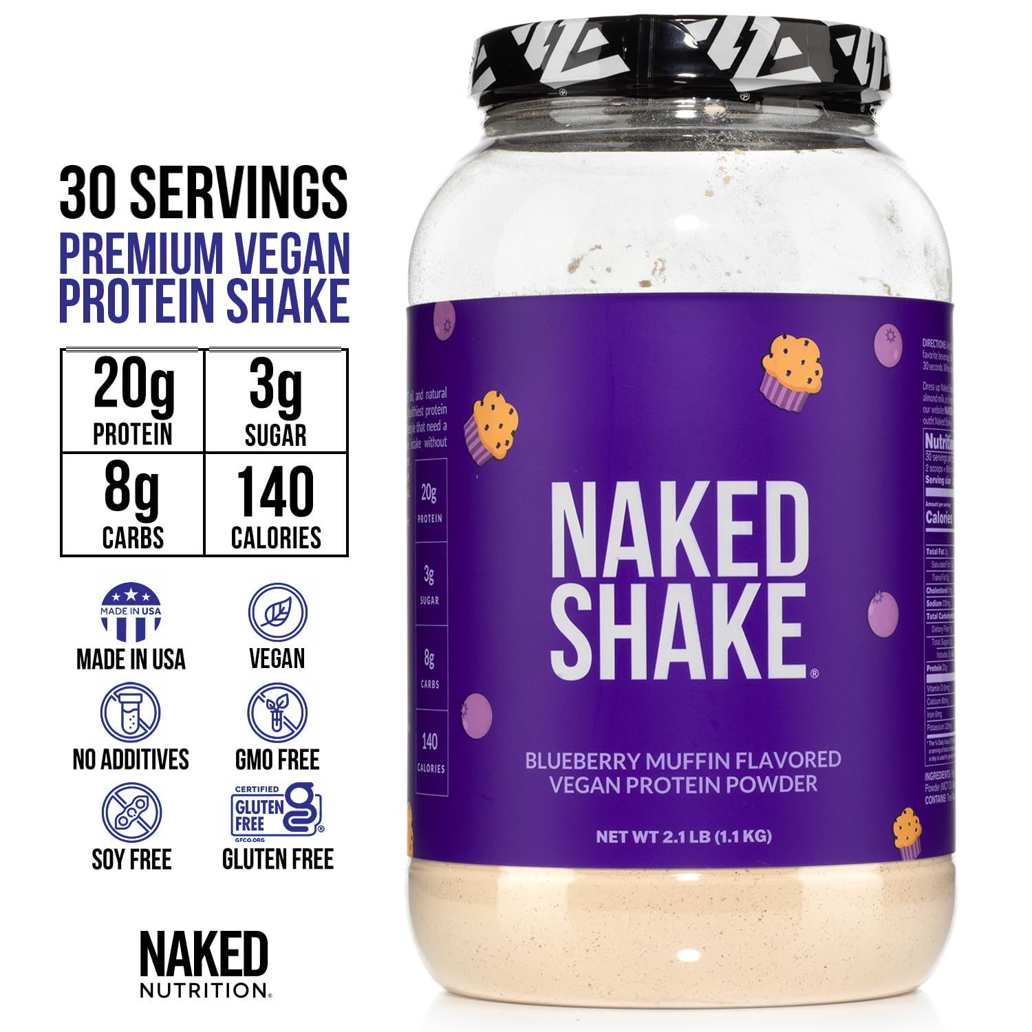 Naked Shake - Blueberry Muffin Protein Powder - Flavored Plant Based Protein