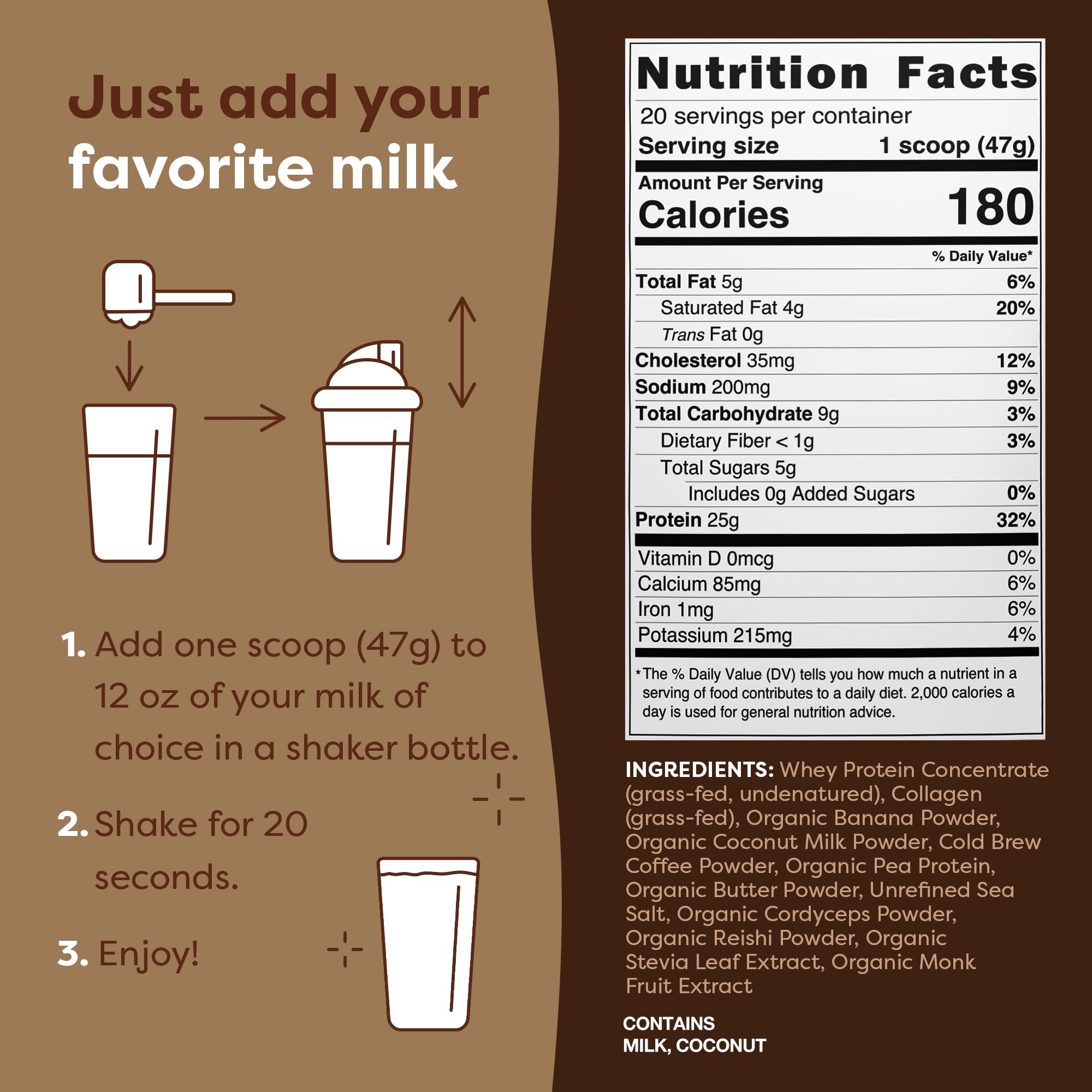 FlavCity Protein Powder Smoothie, Butter Coffee - 100% Grass-Fed Whey Protein Powder