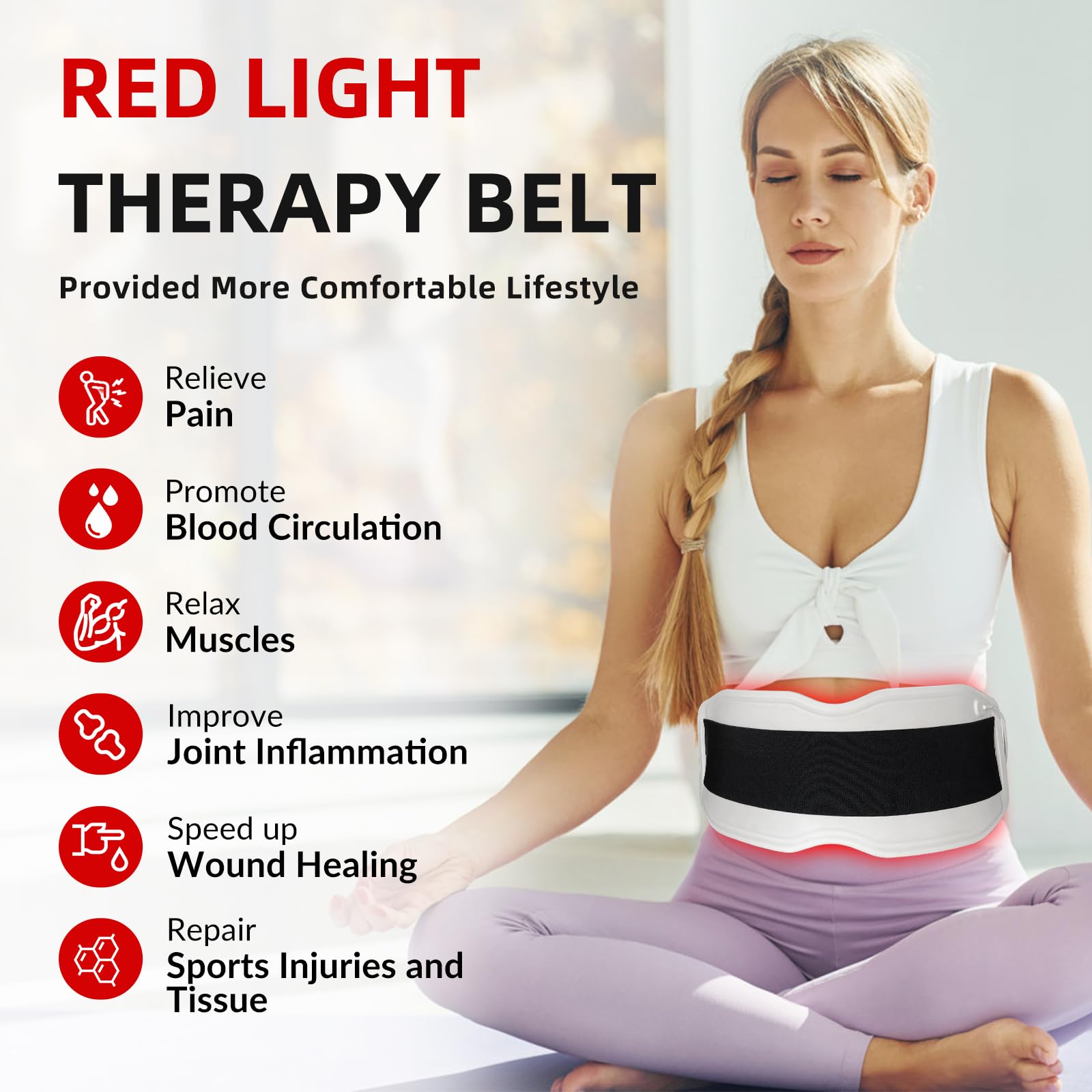 Toponechoice Red Light Therapy Belt, 450pcs 660nm 850nm 940nm, Infrared Light Therapy