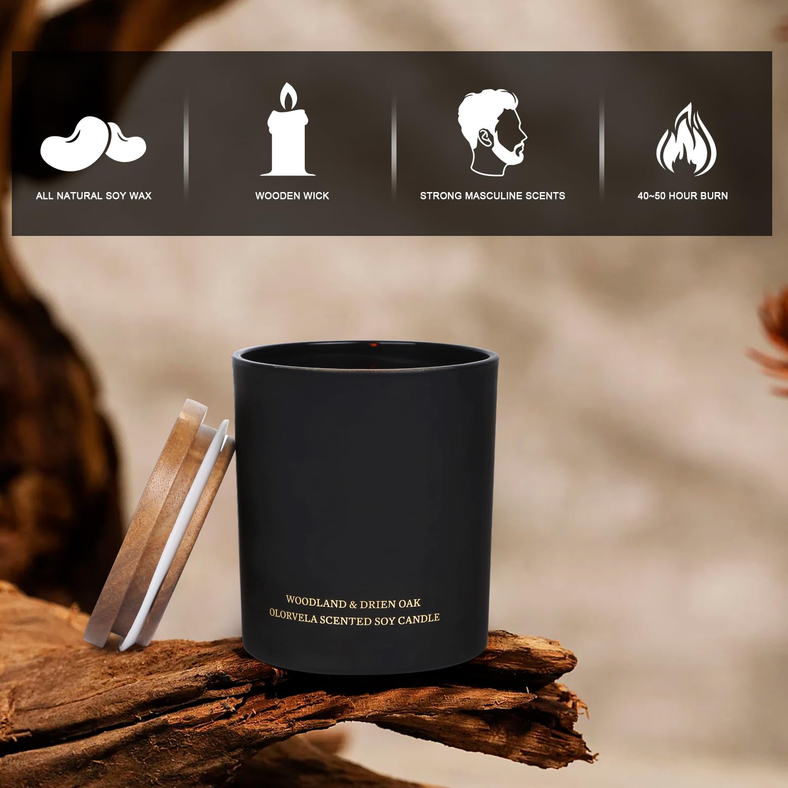 olorvela Candles for Men Wood Wicked Candles for Home Scented Mens Candle Aromatherapy 8oz